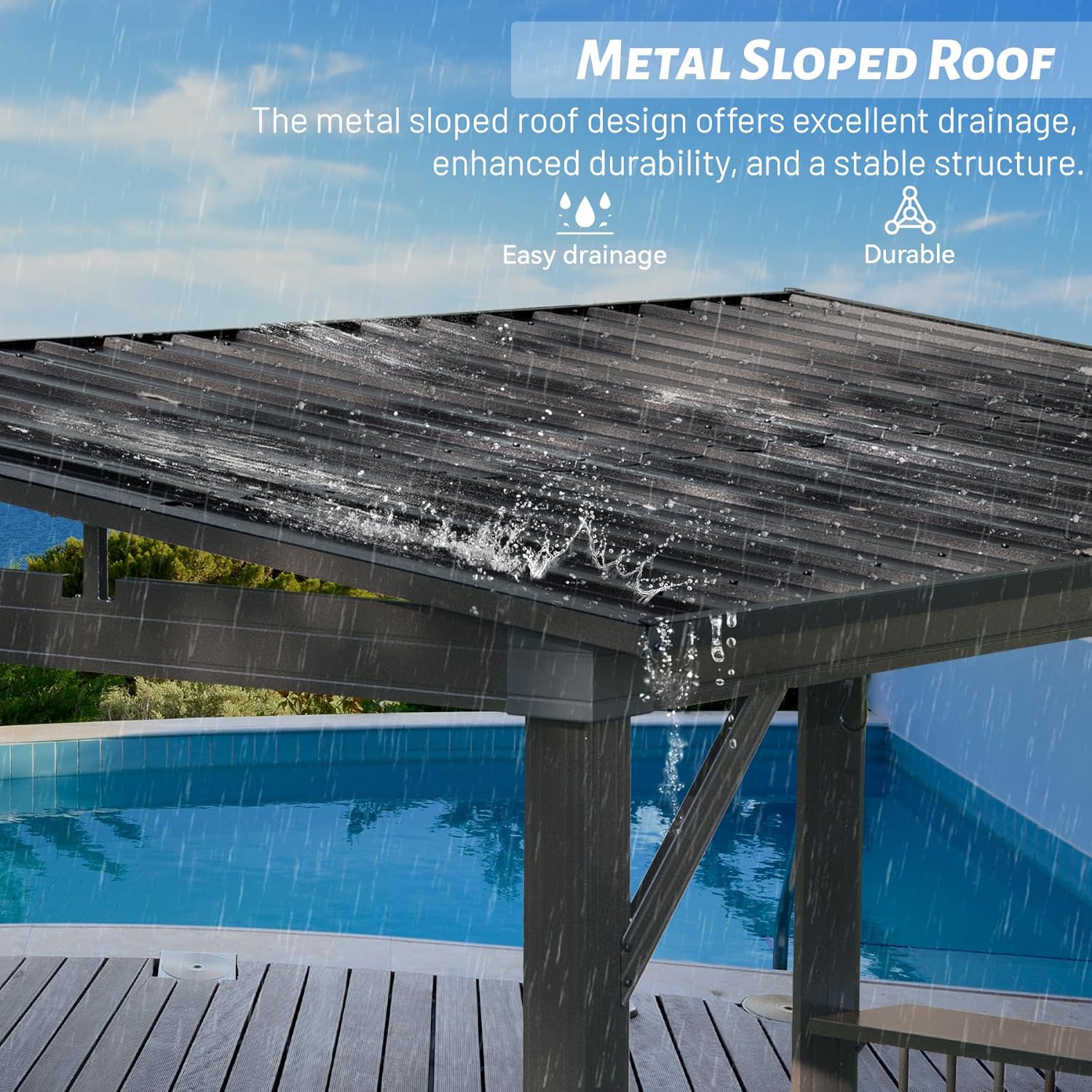 Hardtop Grill Gazebo, Outdoor BBQ Gazebo with 2 Side Shelves and Sloping Galvanized Steel Roof, Metal Permanent Grill Canopy with Ceiling Hooks for Patio, Lawn, Backyard, Deck