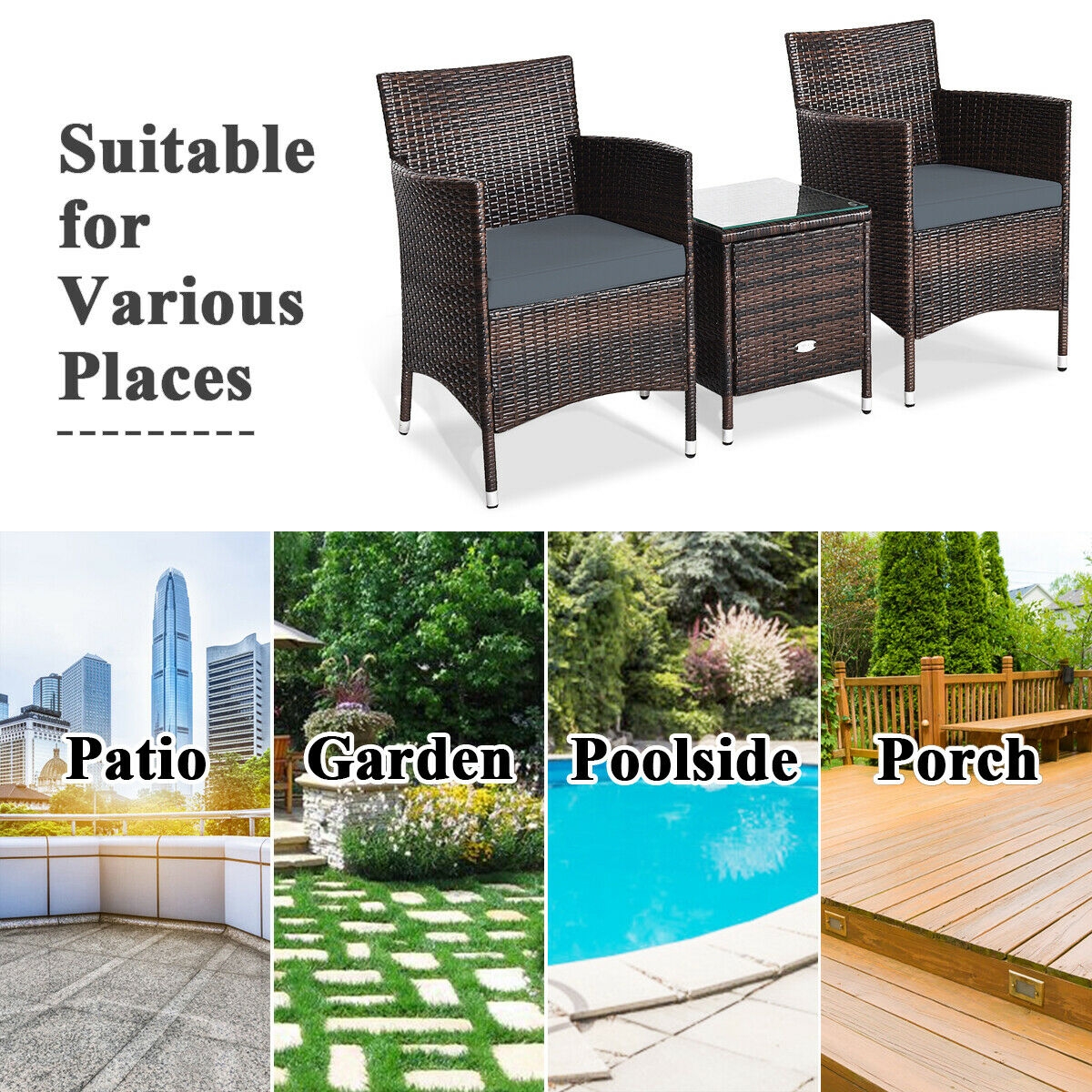 Mondawe 3 Pcs Outdoor Rattan Wicker Furniture Set-Mondawe