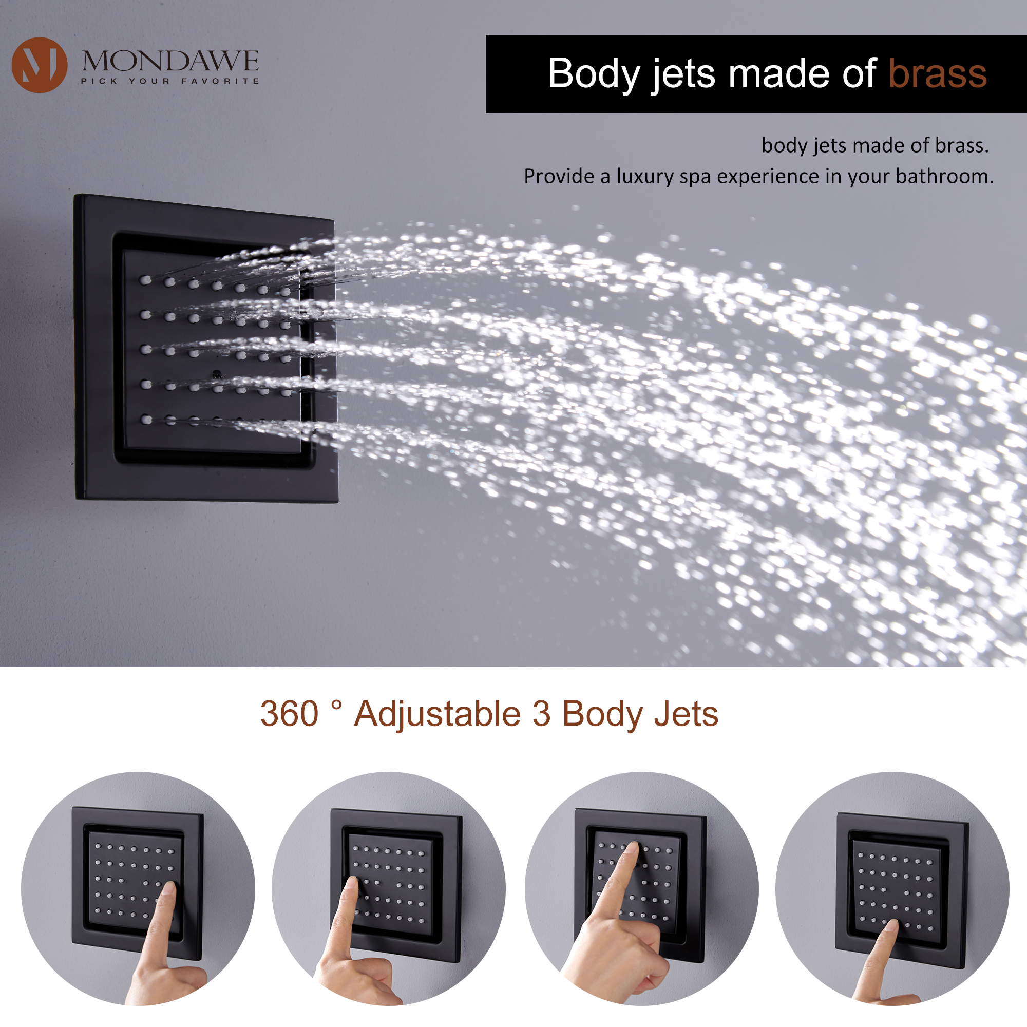 Mondawe 4-Way Shower System with LED and Music Player in Black/Nickel/Gold-Mondawe