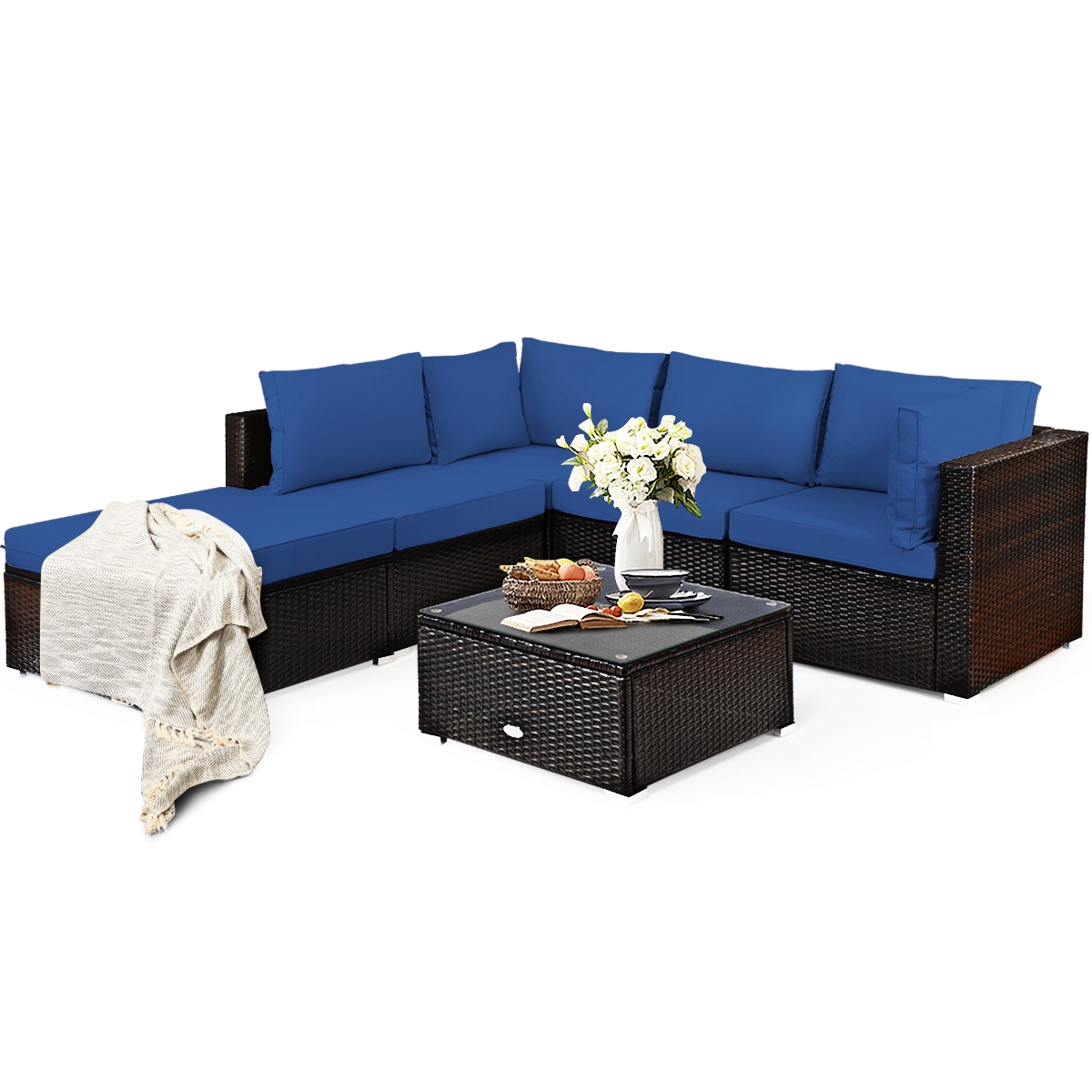 Mondawe 6 Pieces Outdoor Patio Rattan Furniture Set Sofa Ottoman-Mondawe