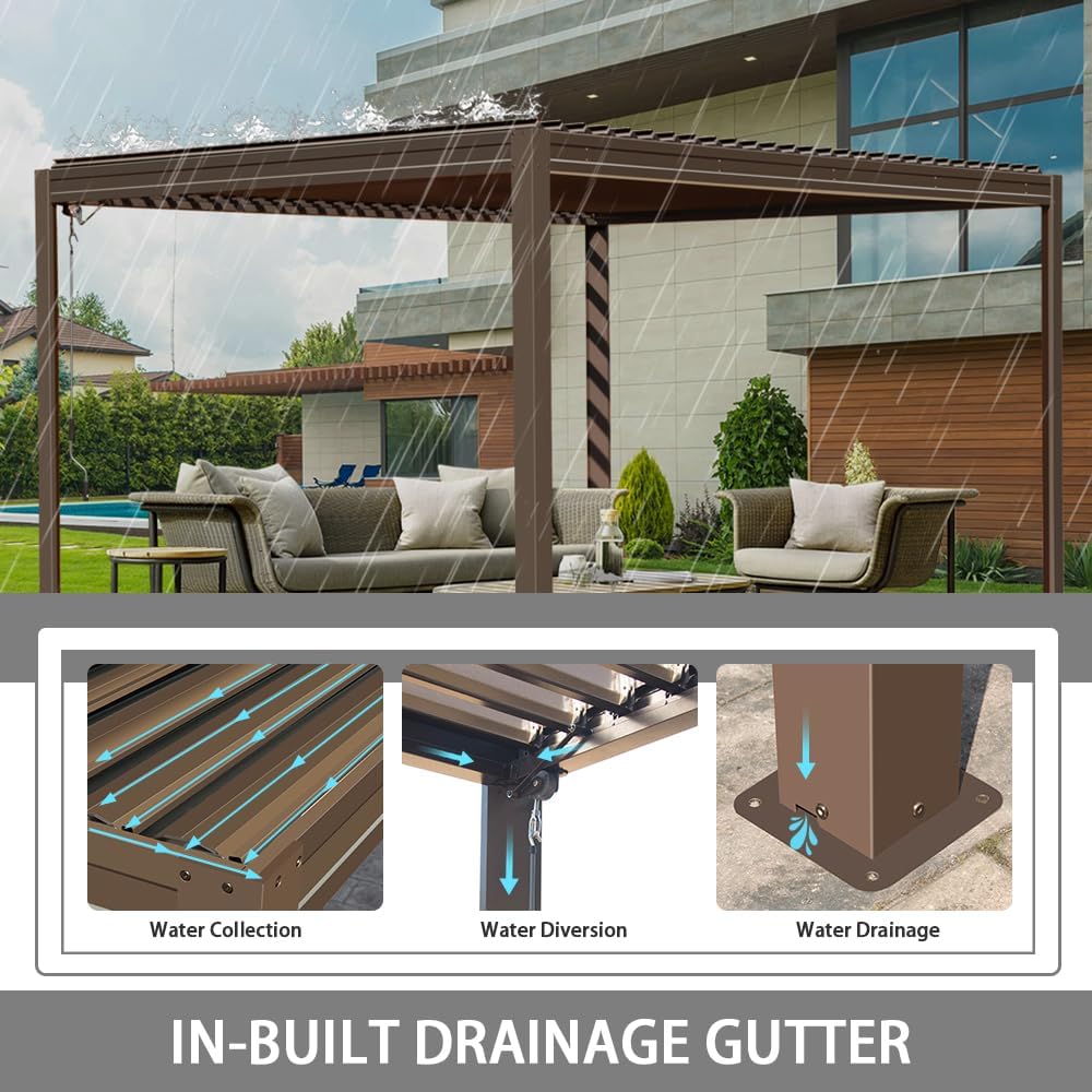 Louvered Pergola 10X13FT, Aluminum Pergola with Adjustable Roof, Aluminum Frame, Efficient Drainage System, Outdoor Pergola for Patio, Deck, Garden