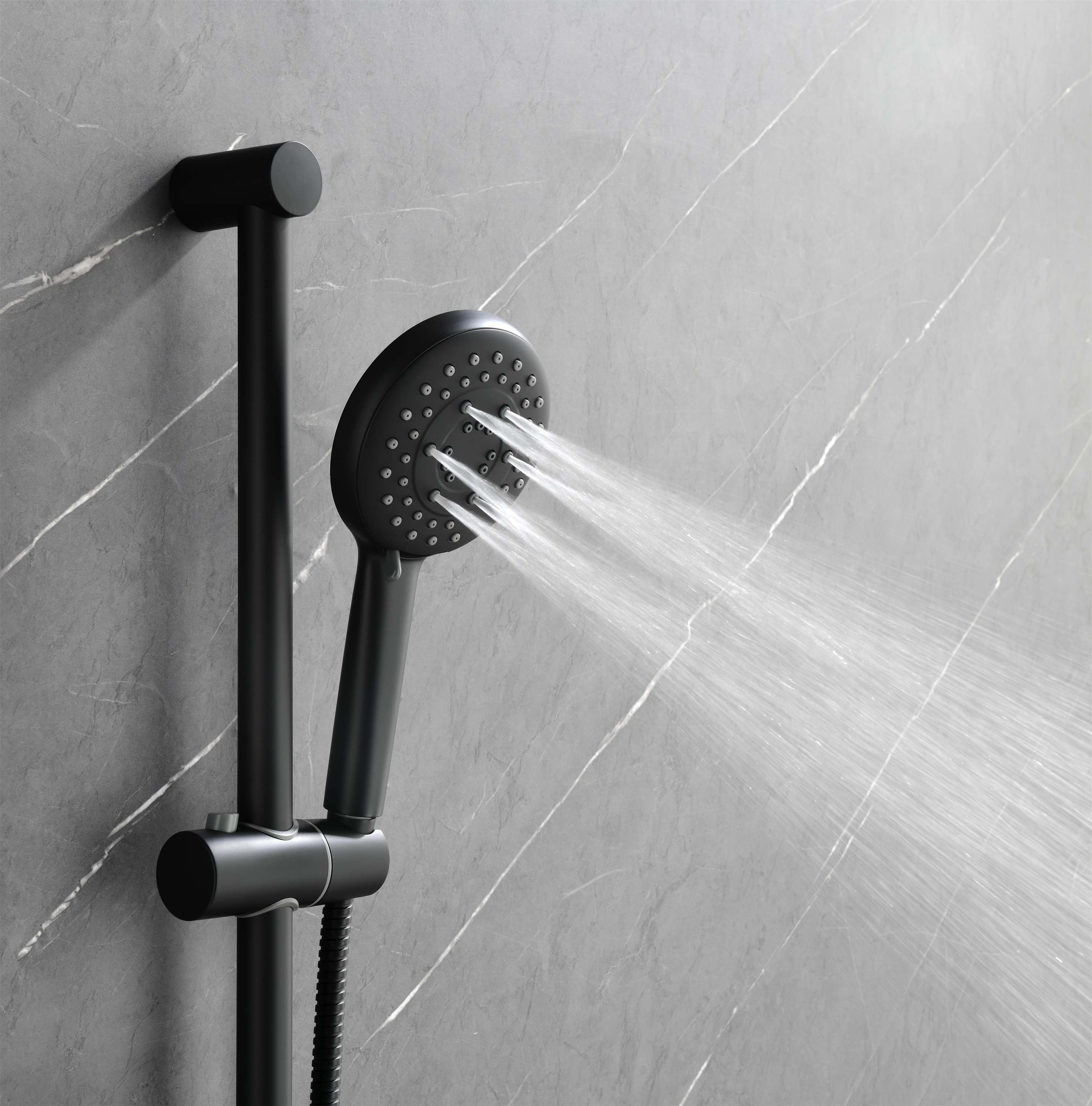 3-Spray Square High Pressure Deluxe Wall Bar Shower Kit with Slide Bar and 3-Body Spray in Brushed Nickel/Matte Black-Mondawe