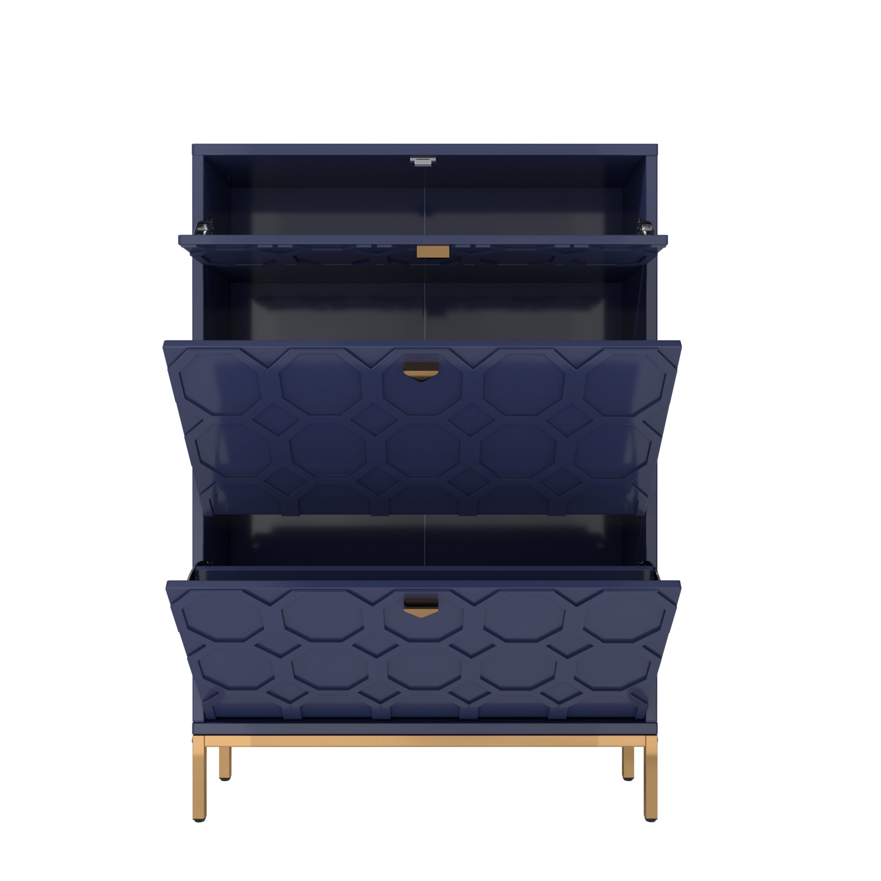 Boyel Living 46.5 in.H x 31.5 in.W White Shoe Storage Cabinet with Drawers and Golden Handle