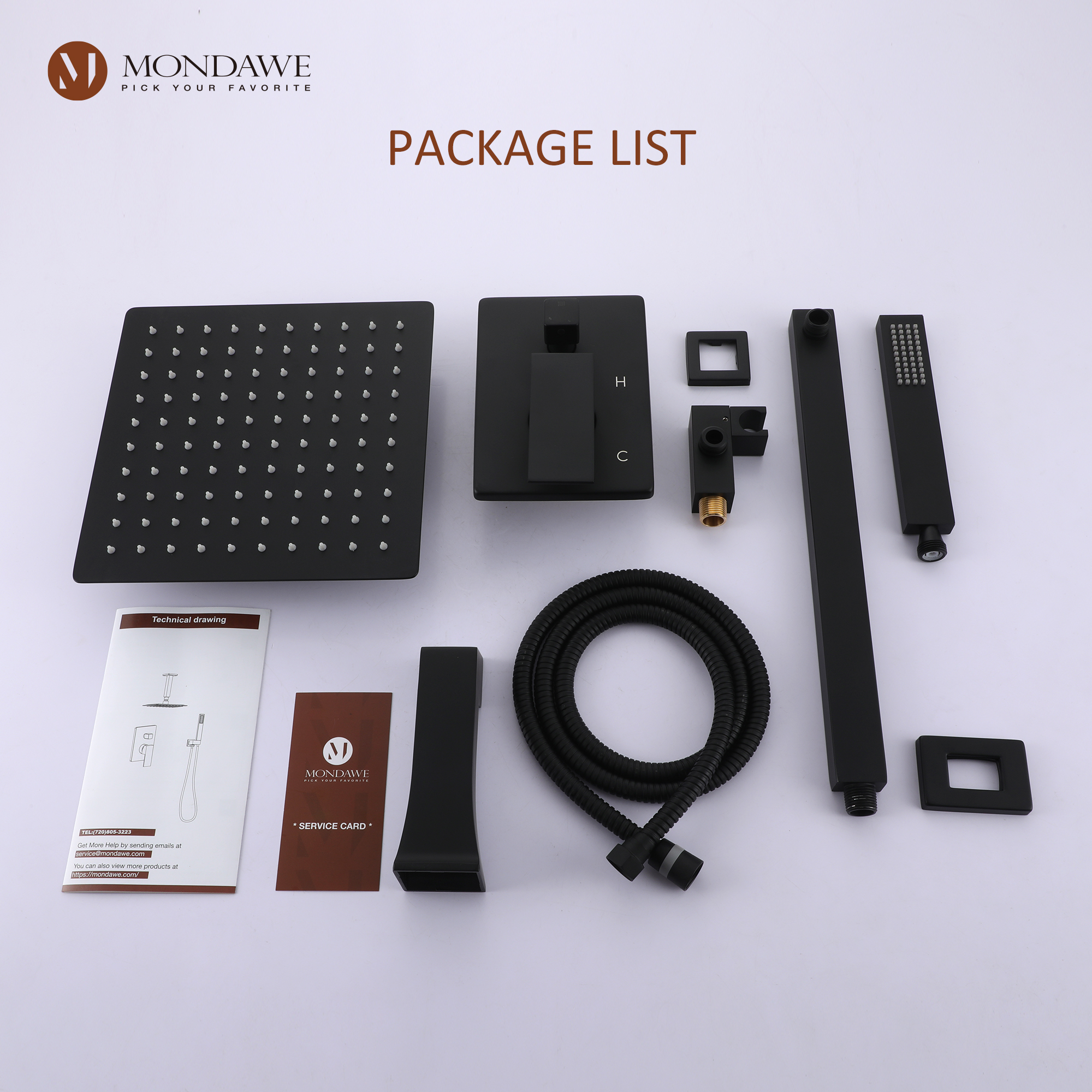 MB-Mondawe Three function Pressure Balance Shower Set with 10 in Shower Head(5 color, Valve Included)-Mondawe