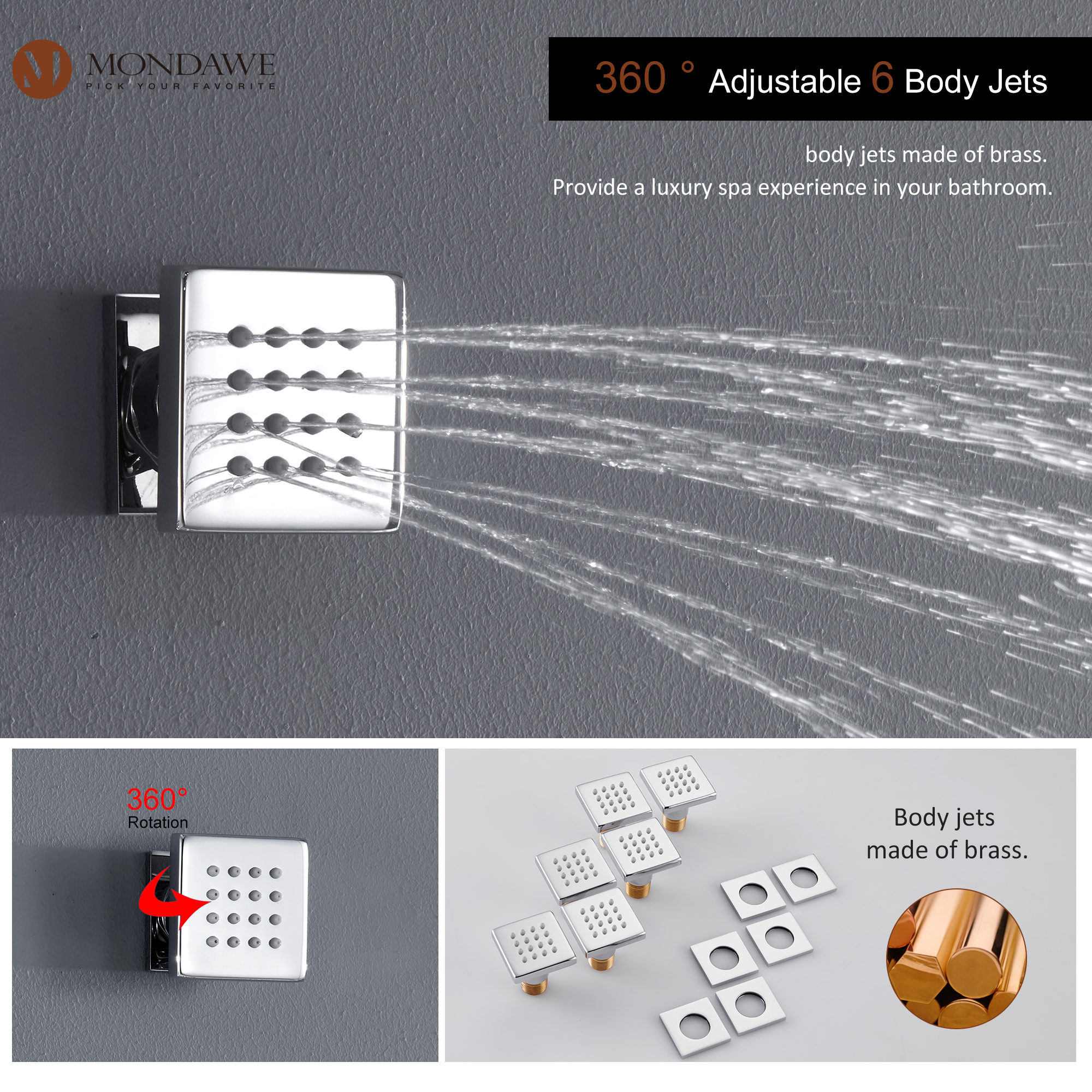 Mondawe Luxury 4-Way Thermostatic Shower System with LED and Music Player-Mondawe
