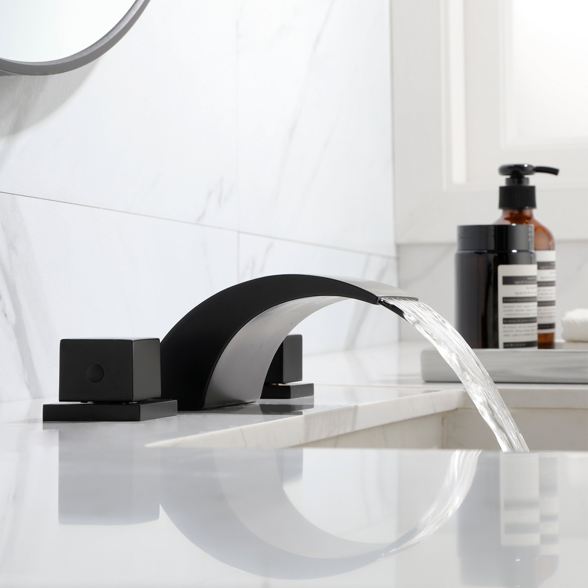 Mondawe Double Handle 8-Inch Center Wide-Spread Bathroom Faucet in Nickel/Gold/Black-Mondawe