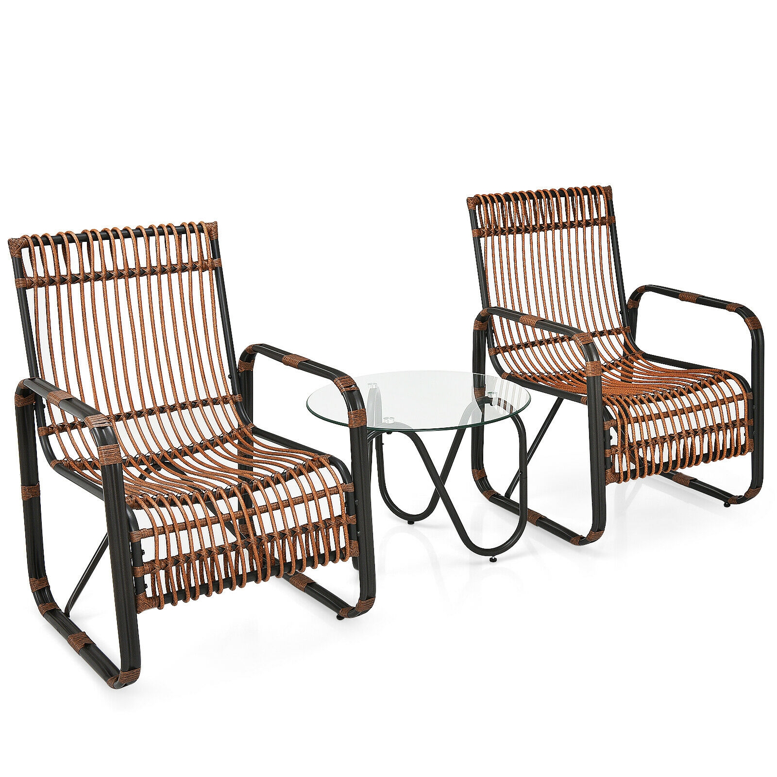 Mondawe 3 Pieces Patio Rattan Conversational Furniture Set-Mondawe