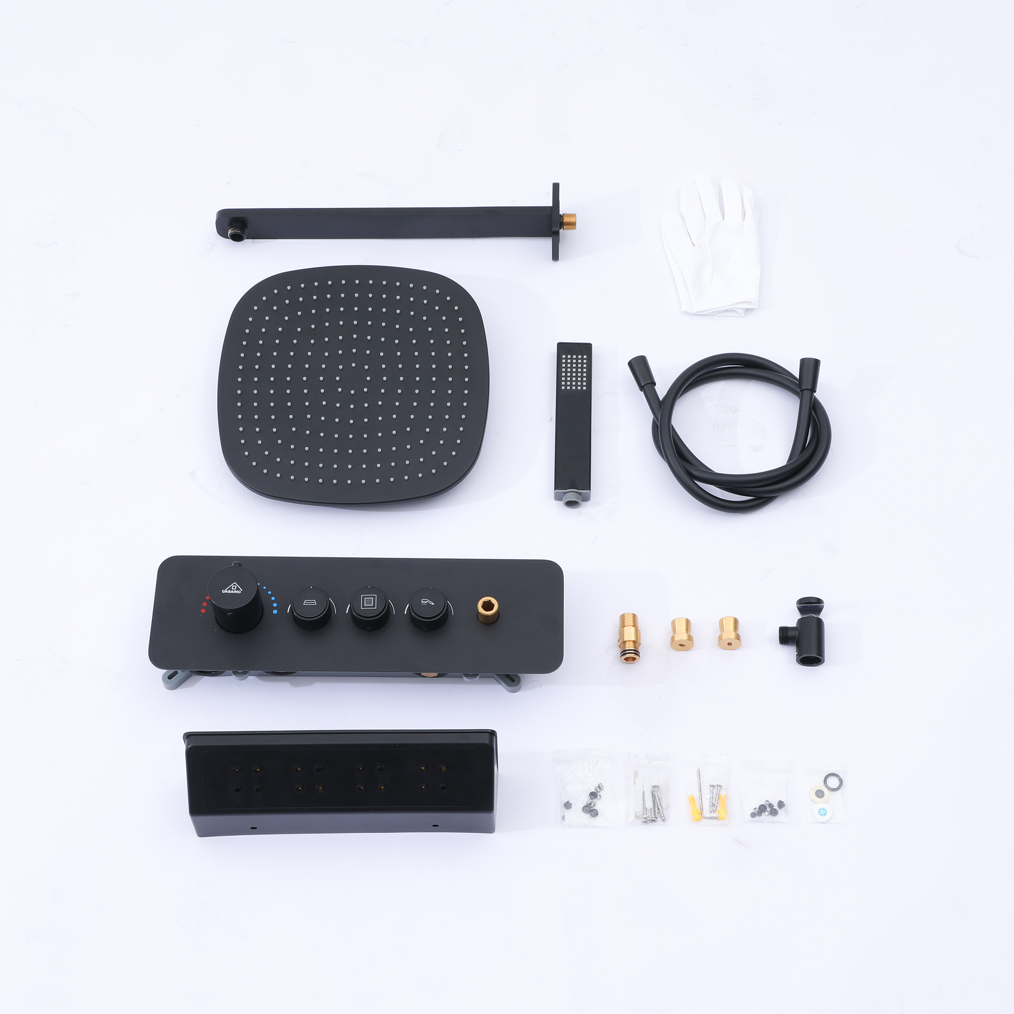 Single-Handle 3-Spray Square Shower Faucet 12 in. Showerhead 2.5 GPM with Body Spray in. Matte Black, Valve Included