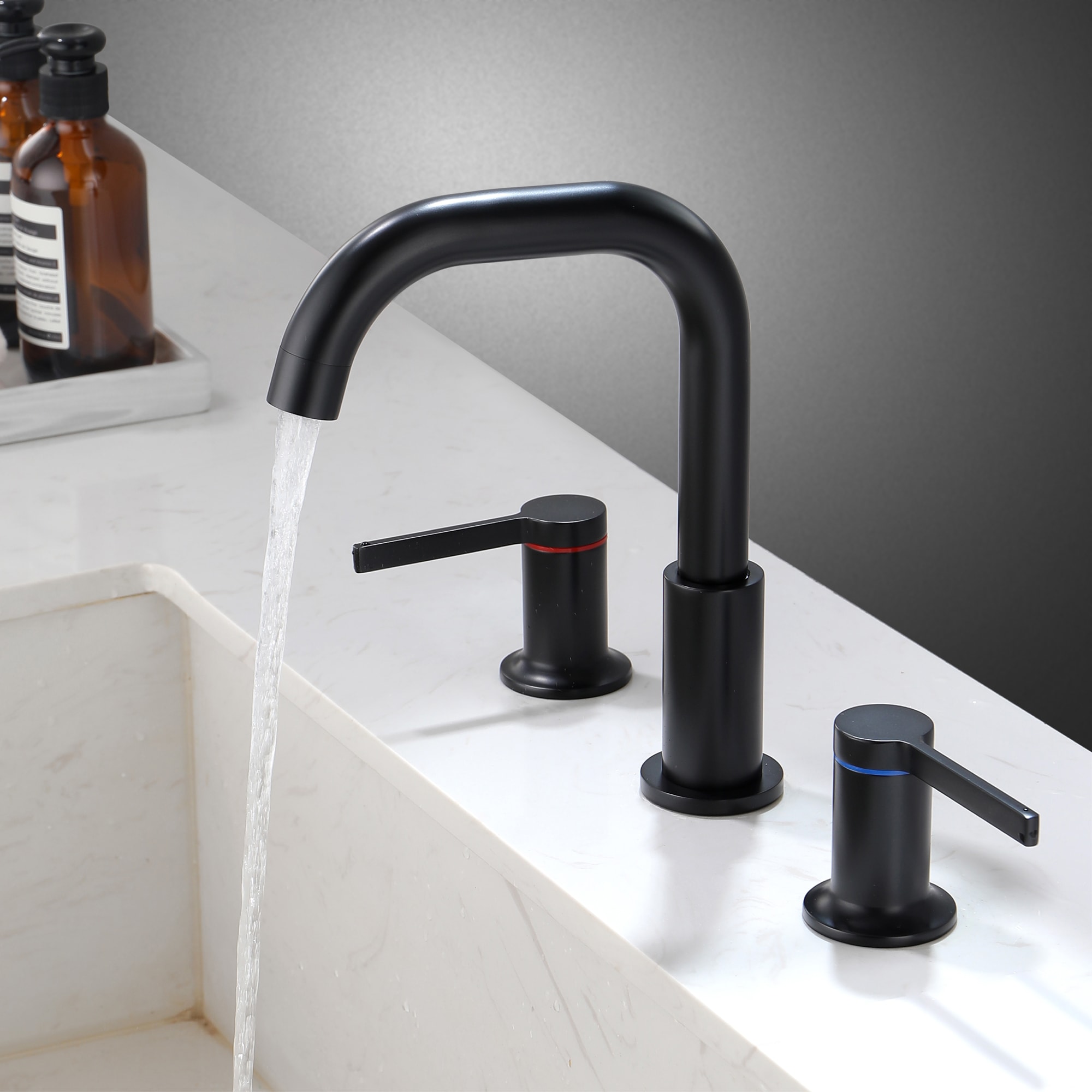 Mondawe Double Handle 8 Inch Brass 3 Hole Widespread Bathroom Sink Faucet(Black/Gold/Nickel)-Mondawe