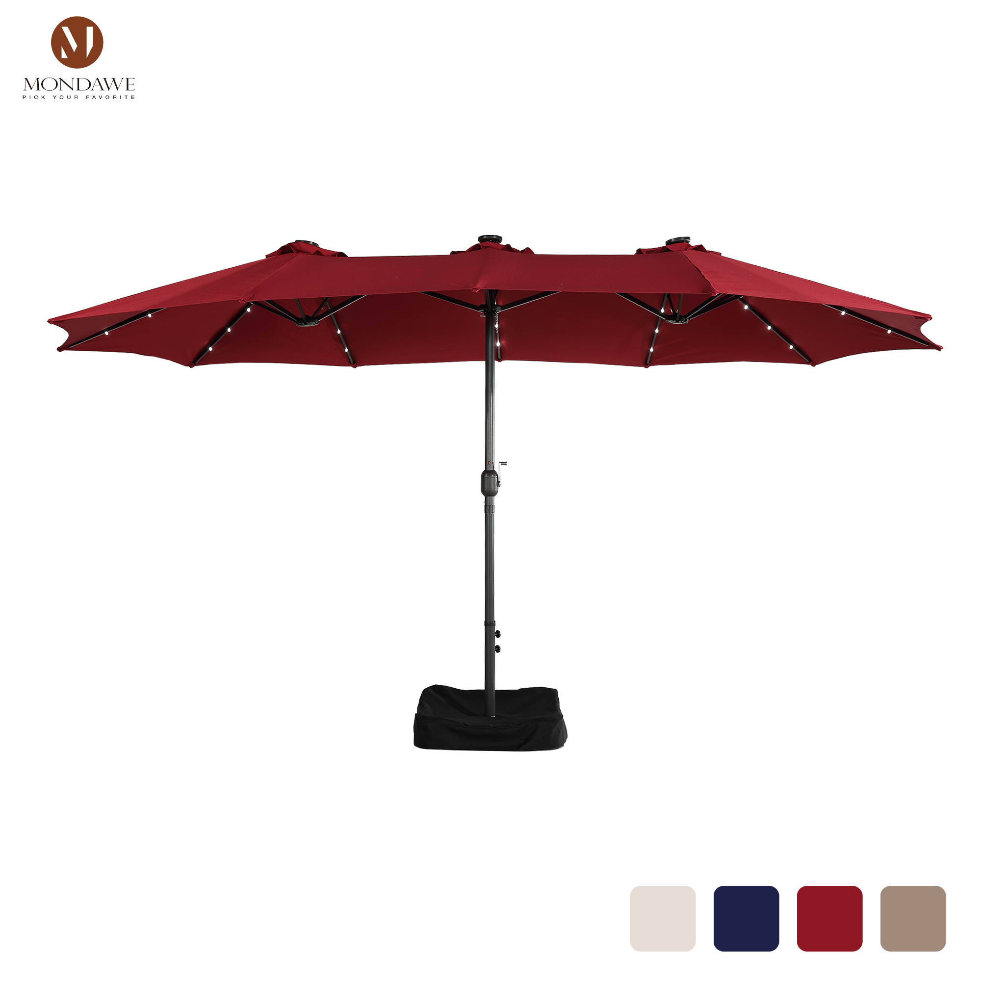 Mondawe 15ft Rectangular Patio Umbrella with Base and LED Lights and Crank-Mondawe
