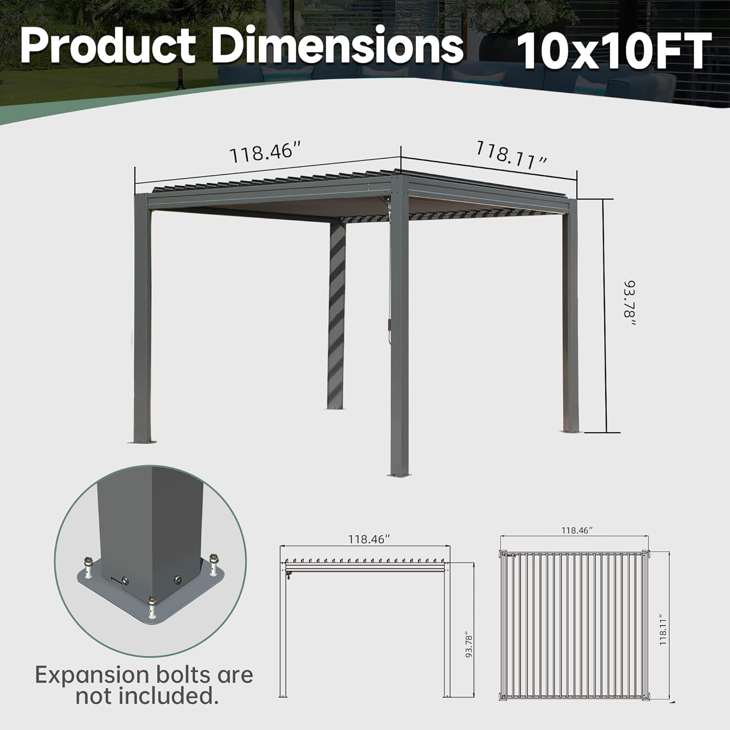 Louvered Pergola 10X10FT, Wood Grain Aluminum Pergola with Adjustable Roof, Wood Looking Aluminum Frame, Efficient Drainage System, Outdoor Pergola for Patio, Deck, Garden