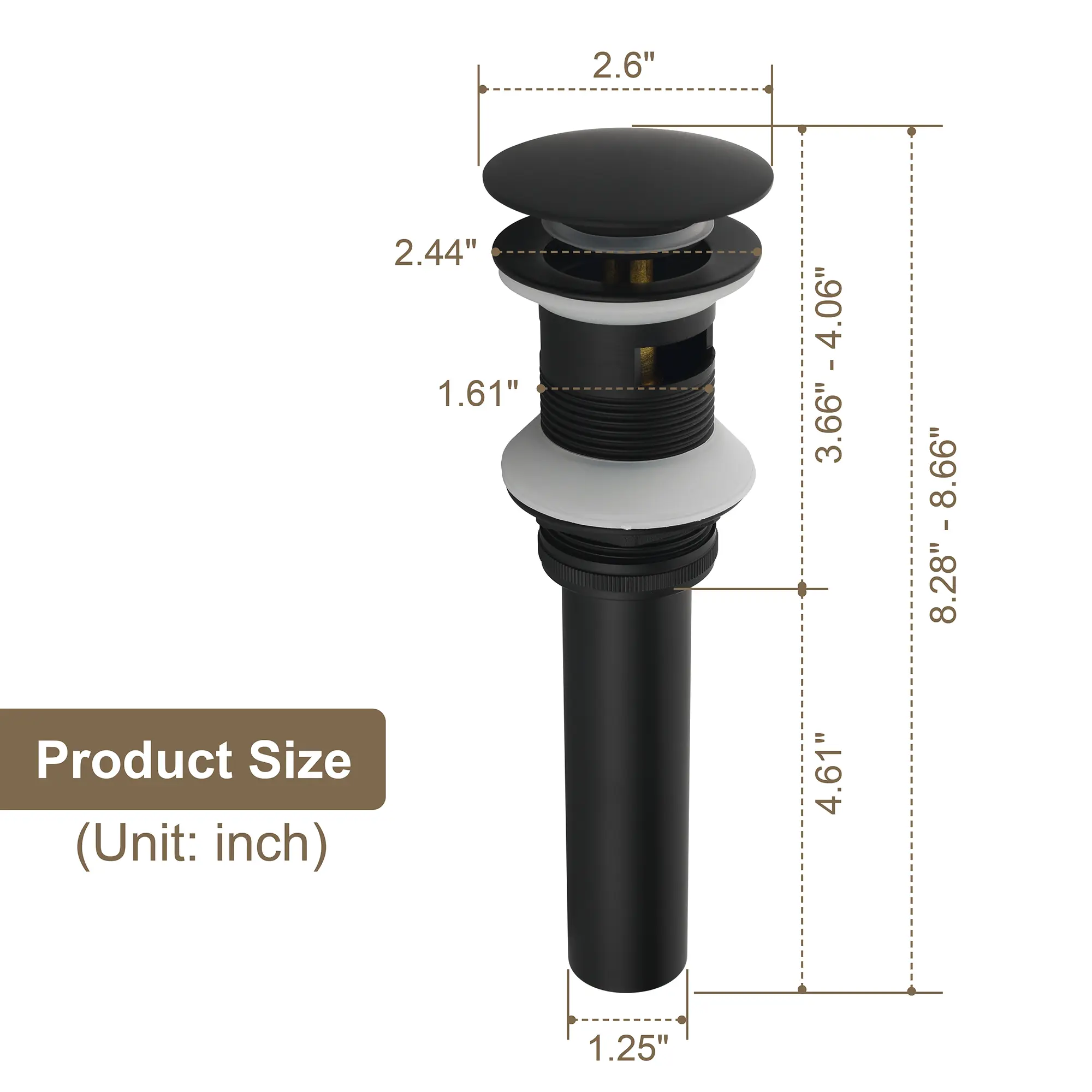 Brass Bathroom Vessel Vanity Sink Pop Up Drain Stopper with Overflow Lavatory Drain Assembly