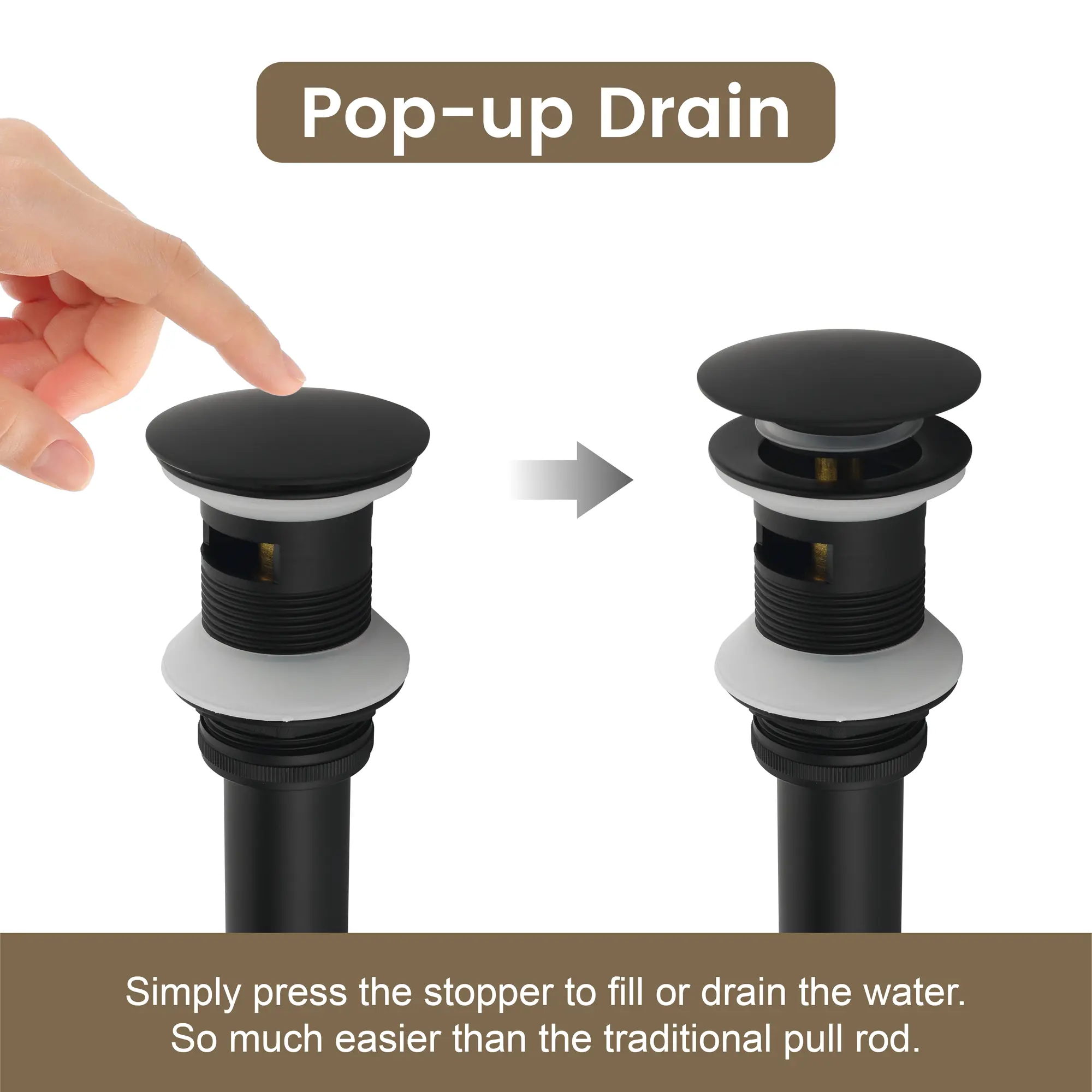 Brass Bathroom Vessel Vanity Sink Pop Up Drain Stopper with Overflow Lavatory Drain Assembly