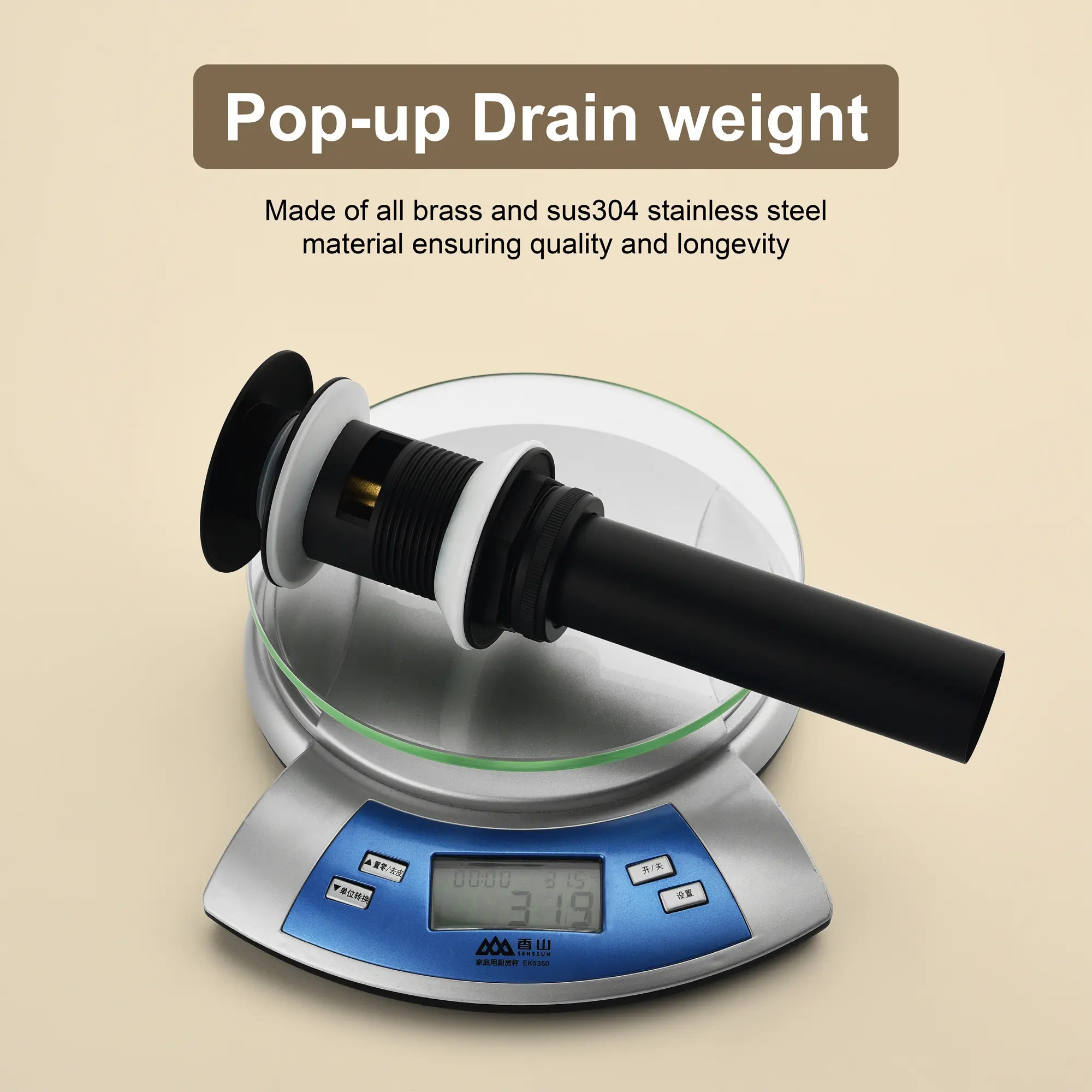 Brass Bathroom Vessel Vanity Sink Pop Up Drain Stopper with Overflow Lavatory Drain Assembly