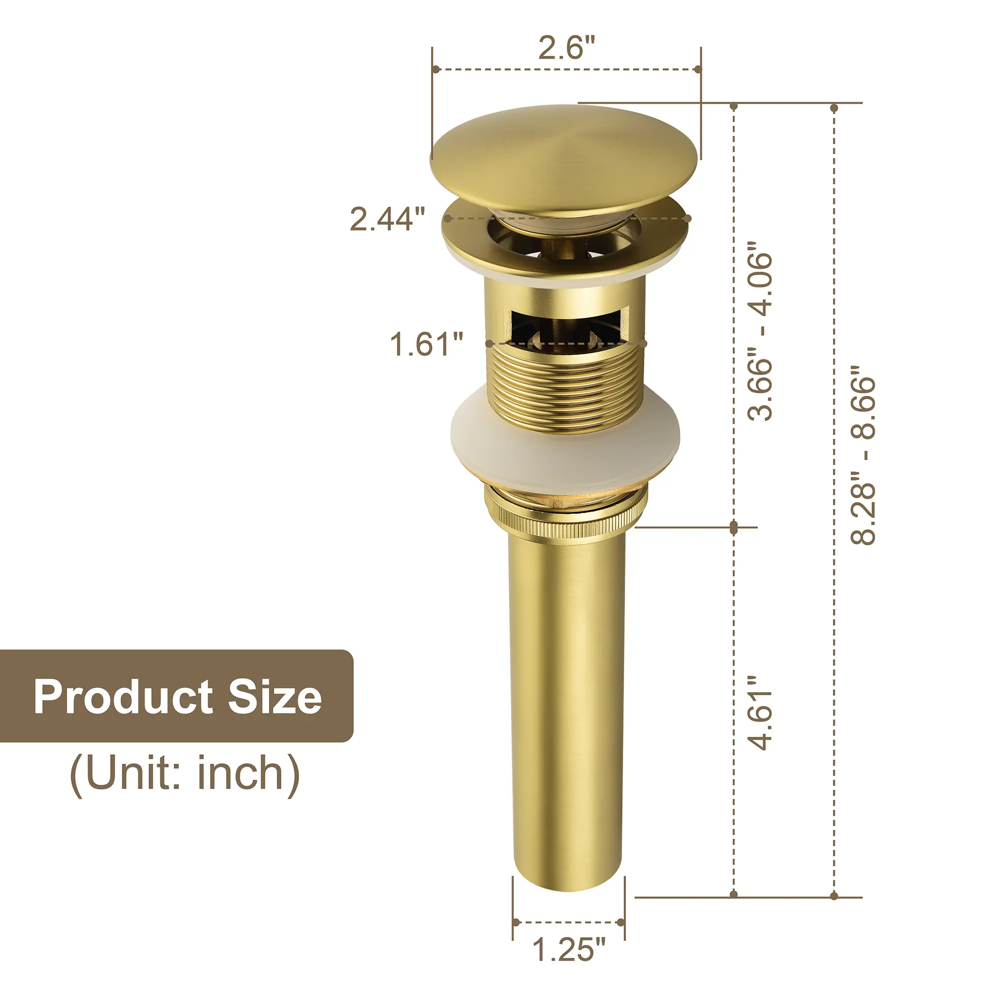 Brass Bathroom Vessel Vanity Sink Pop Up Drain Stopper with Overflow Lavatory Drain Assembly