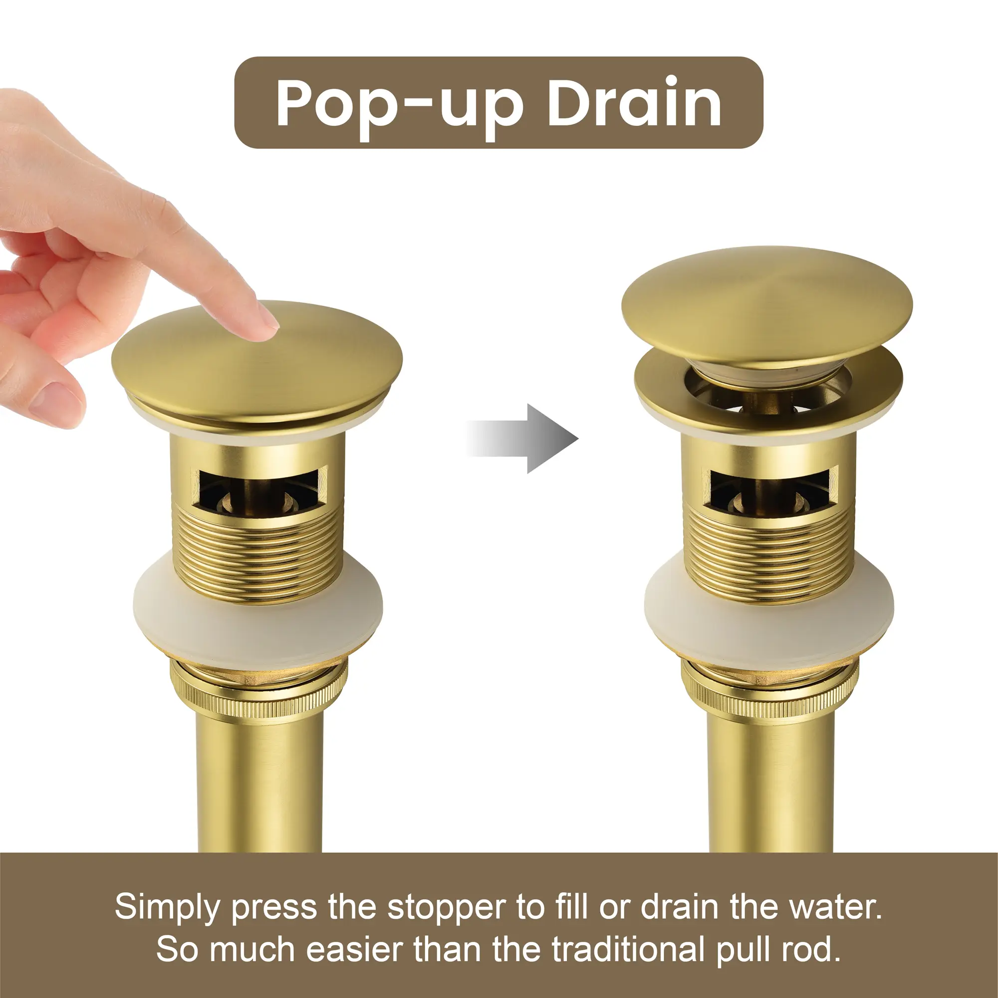 Brass Bathroom Vessel Vanity Sink Pop Up Drain Stopper with Overflow Lavatory Drain Assembly