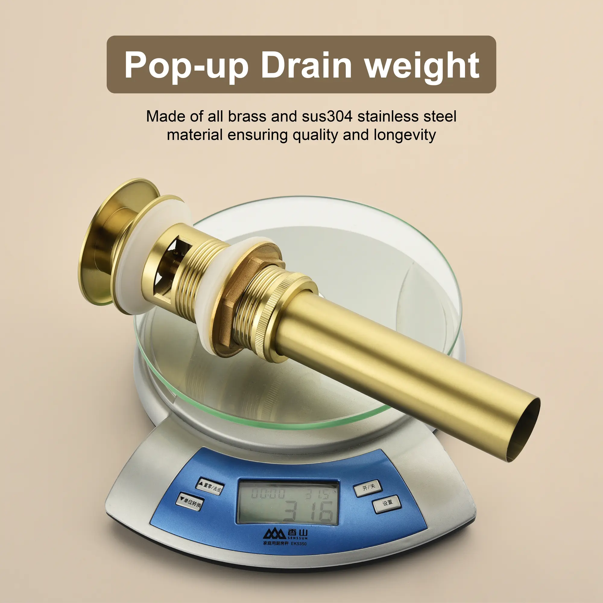 Brass Bathroom Vessel Vanity Sink Pop Up Drain Stopper with Overflow Lavatory Drain Assembly