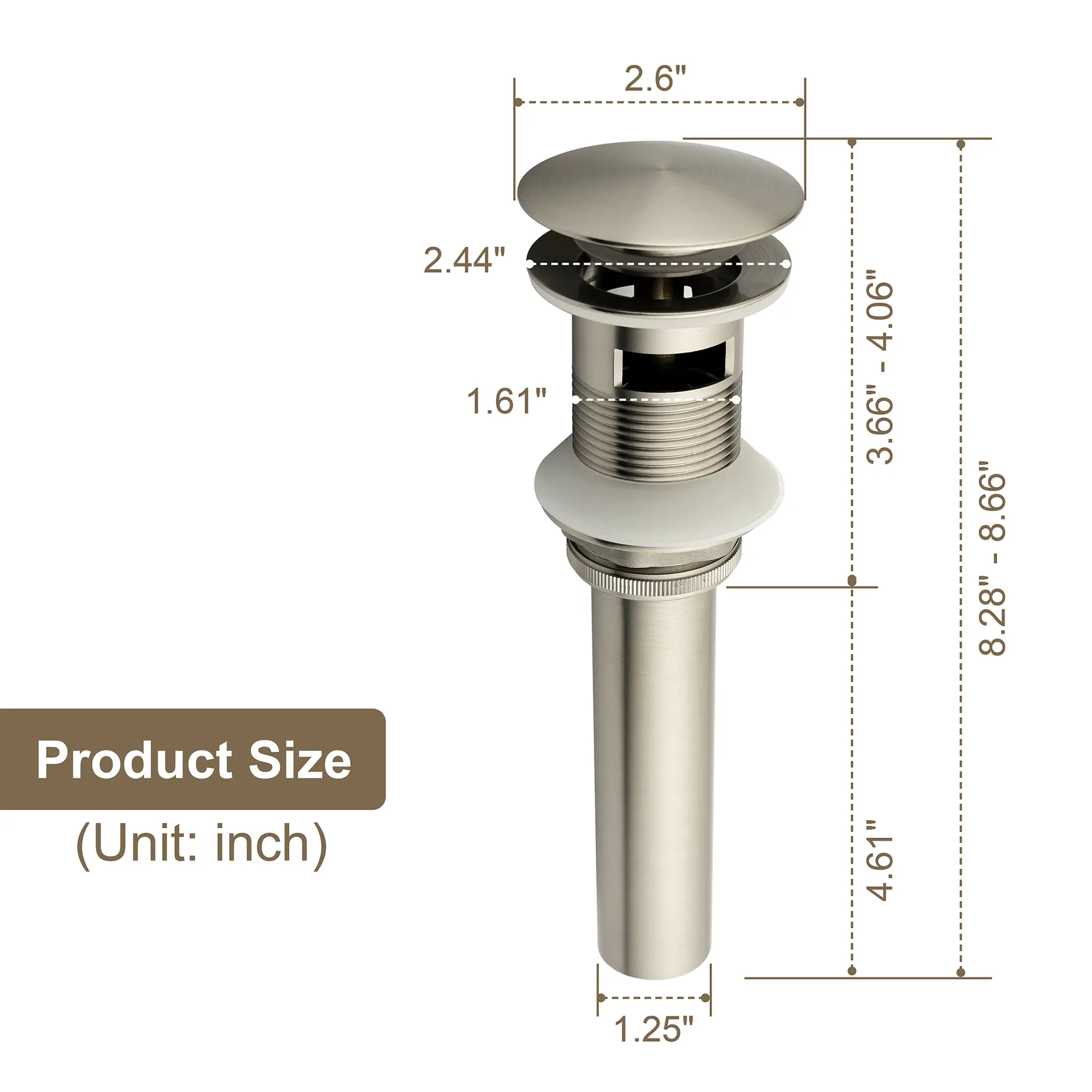 Brass Bathroom Vessel Vanity Sink Pop Up Drain Stopper with Overflow Lavatory Drain Assembly