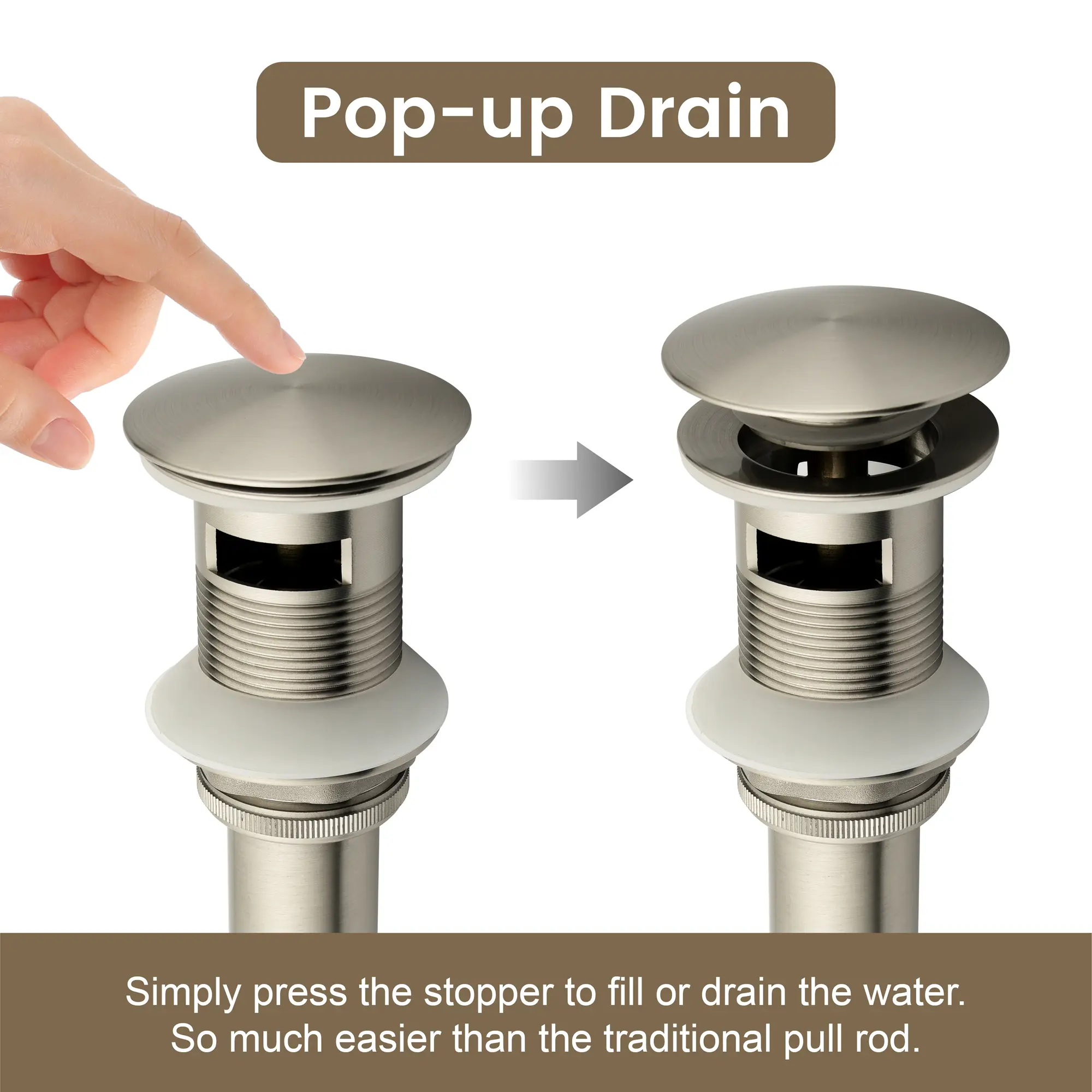 Brass Bathroom Vessel Vanity Sink Pop Up Drain Stopper with Overflow Lavatory Drain Assembly