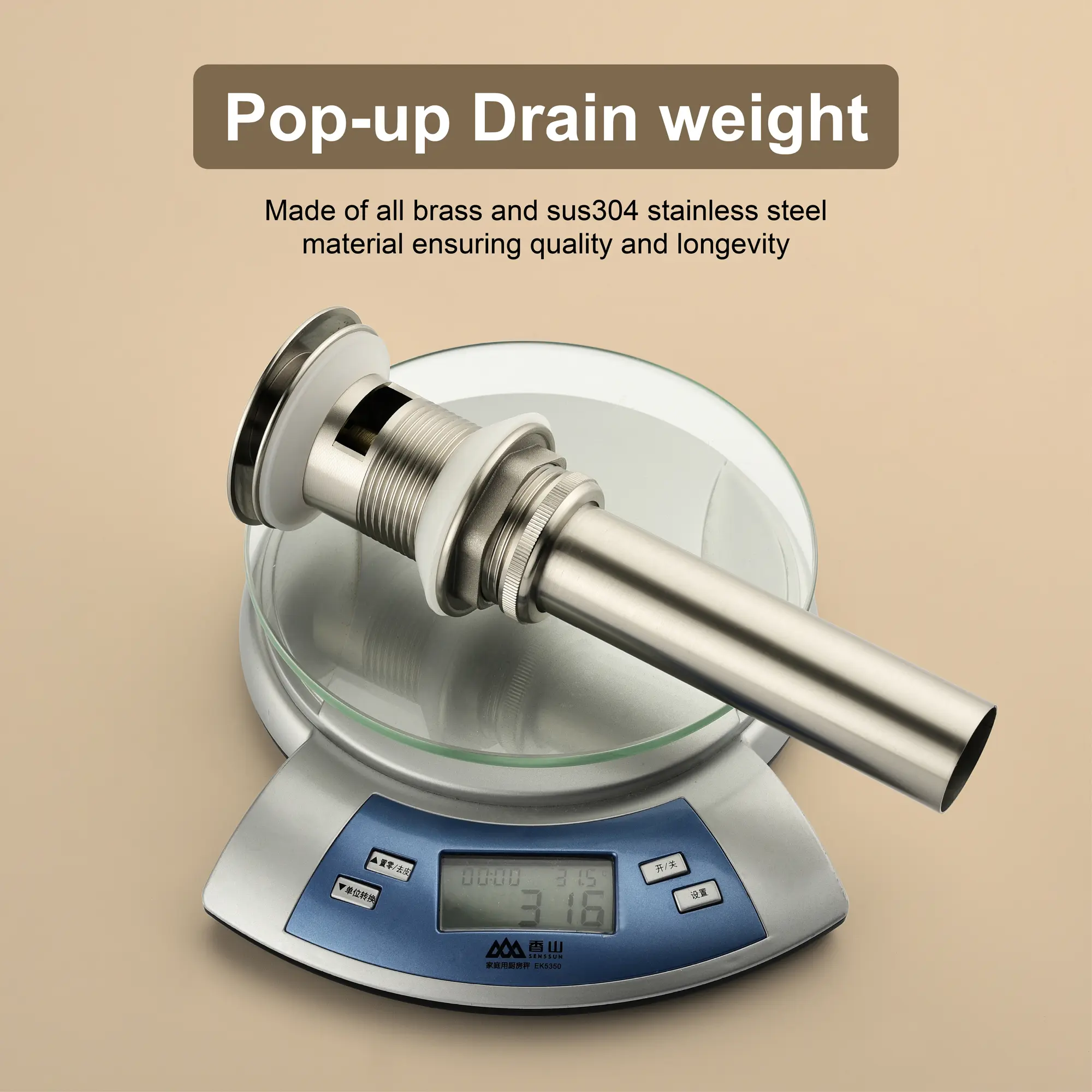 Brass Bathroom Vessel Vanity Sink Pop Up Drain Stopper with Overflow Lavatory Drain Assembly