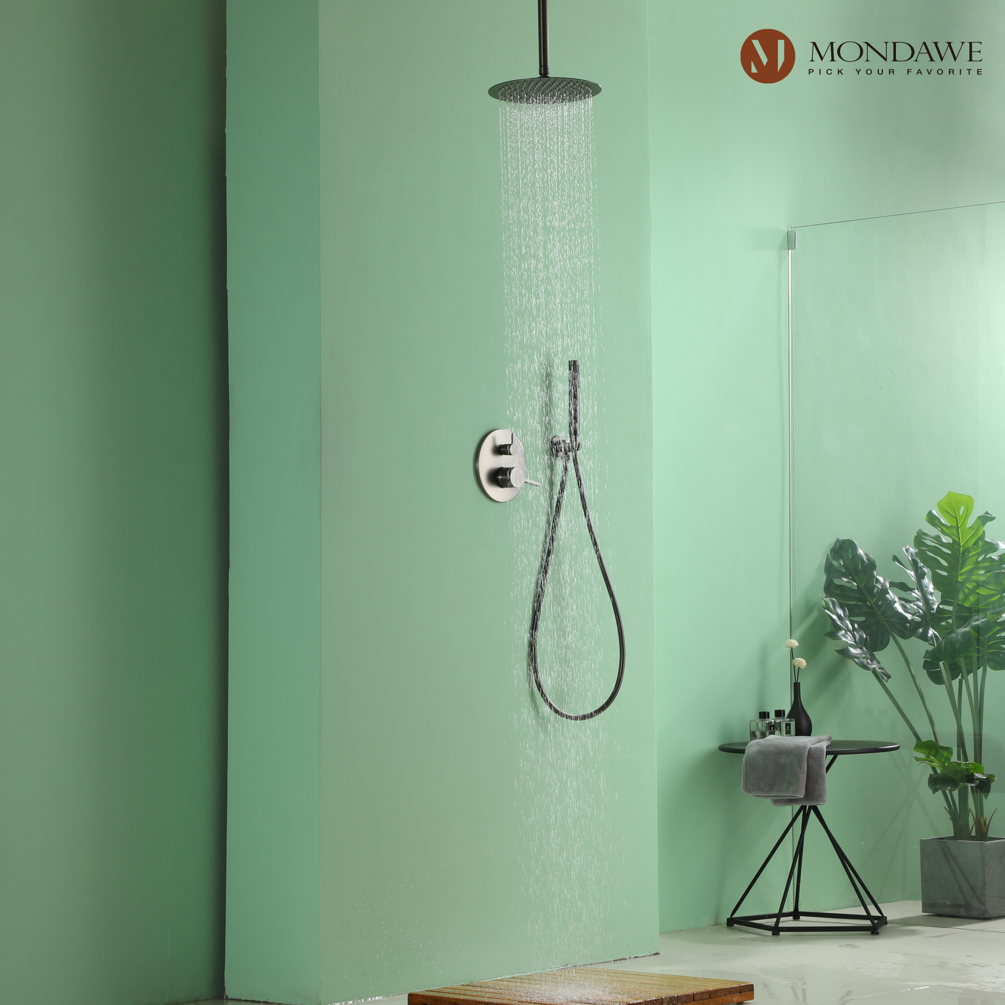 Mondawe 10 Inch Round Bathroom Shower Set in Nickel/Chrome/Black/Gold/Gun Black-Mondawe