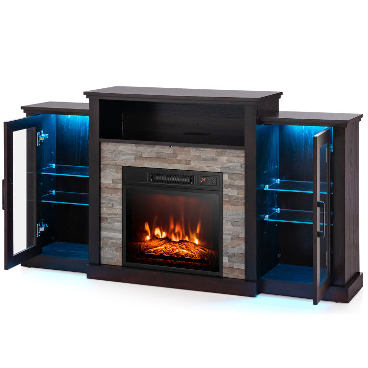 Electric Fireplace TV Stand with 16-Color Led Lights for TVs up to 65 Inch