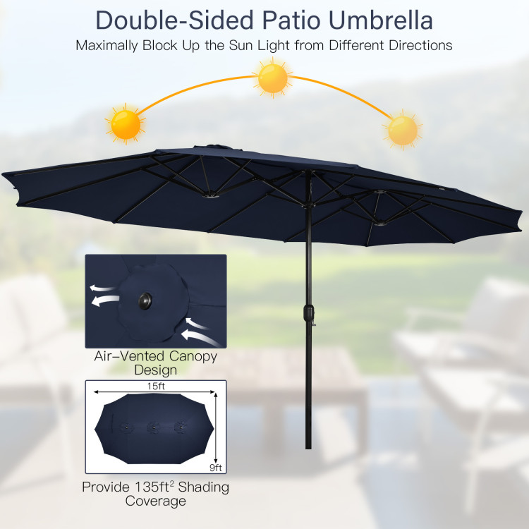 Mondawe 15ft Double-Sided Rectangular Patio Market Umbrella with Crank and Base
