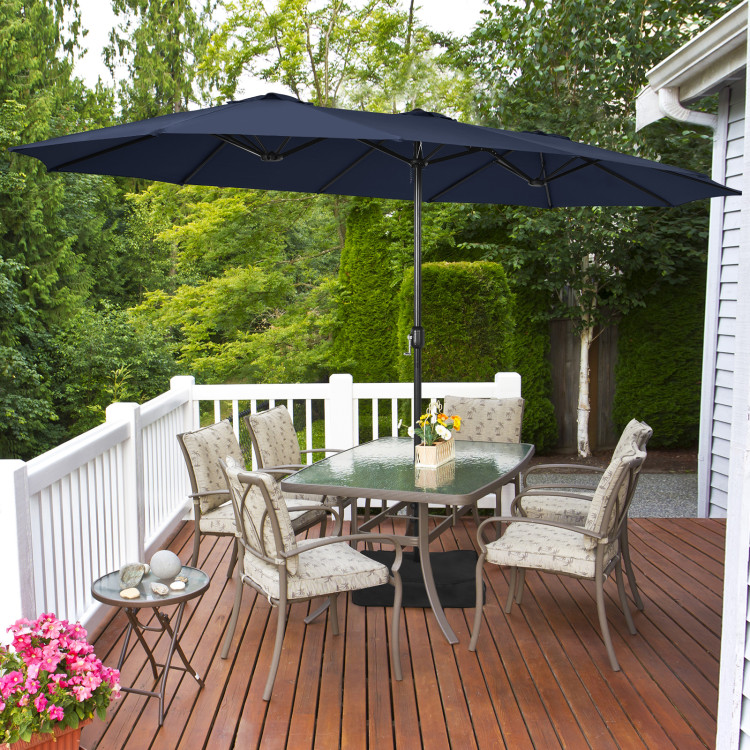 Mondawe 15ft Double-Sided Rectangular Patio Market Umbrella with Crank and Base