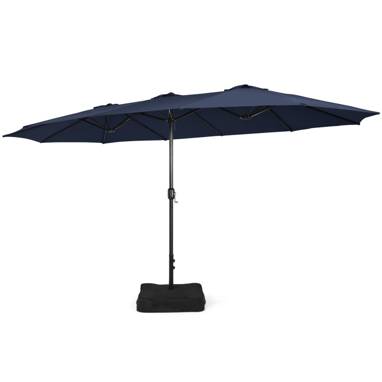 Mondawe 15ft Double-Sided Rectangular Patio Market Umbrella with Crank and Base