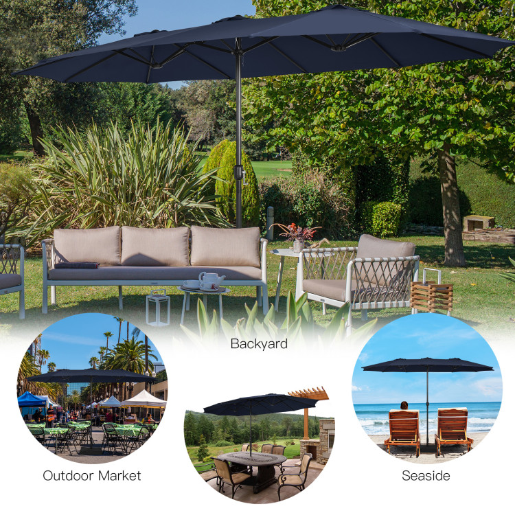 Mondawe 15ft Double-Sided Rectangular Patio Market Umbrella with Crank and Base