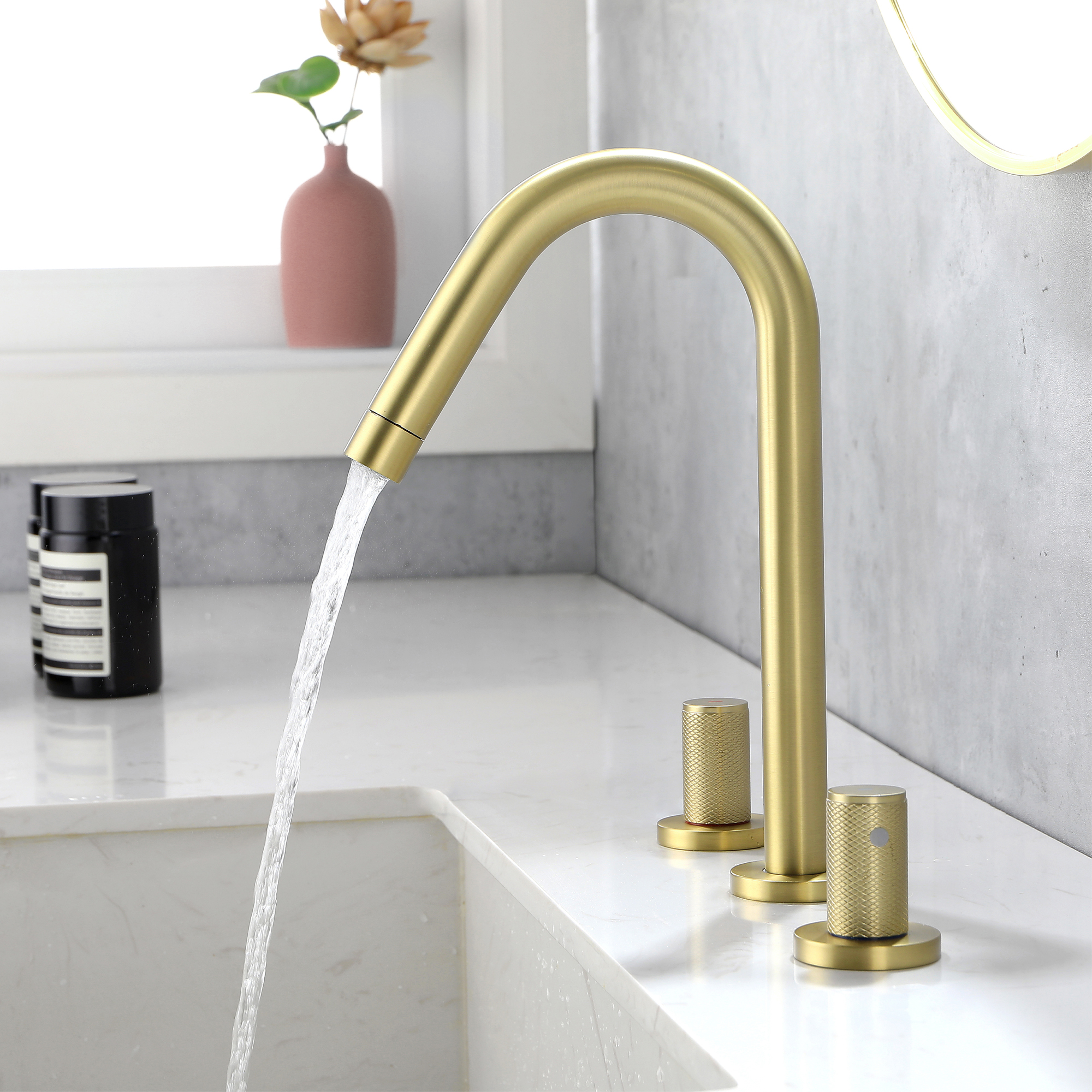 Boyel Living 11 in. H 8 in. Widespread Double Handle Brass 3 Hole Bathroom Sink Faucet in Brushed Gold/Brushed Nickel