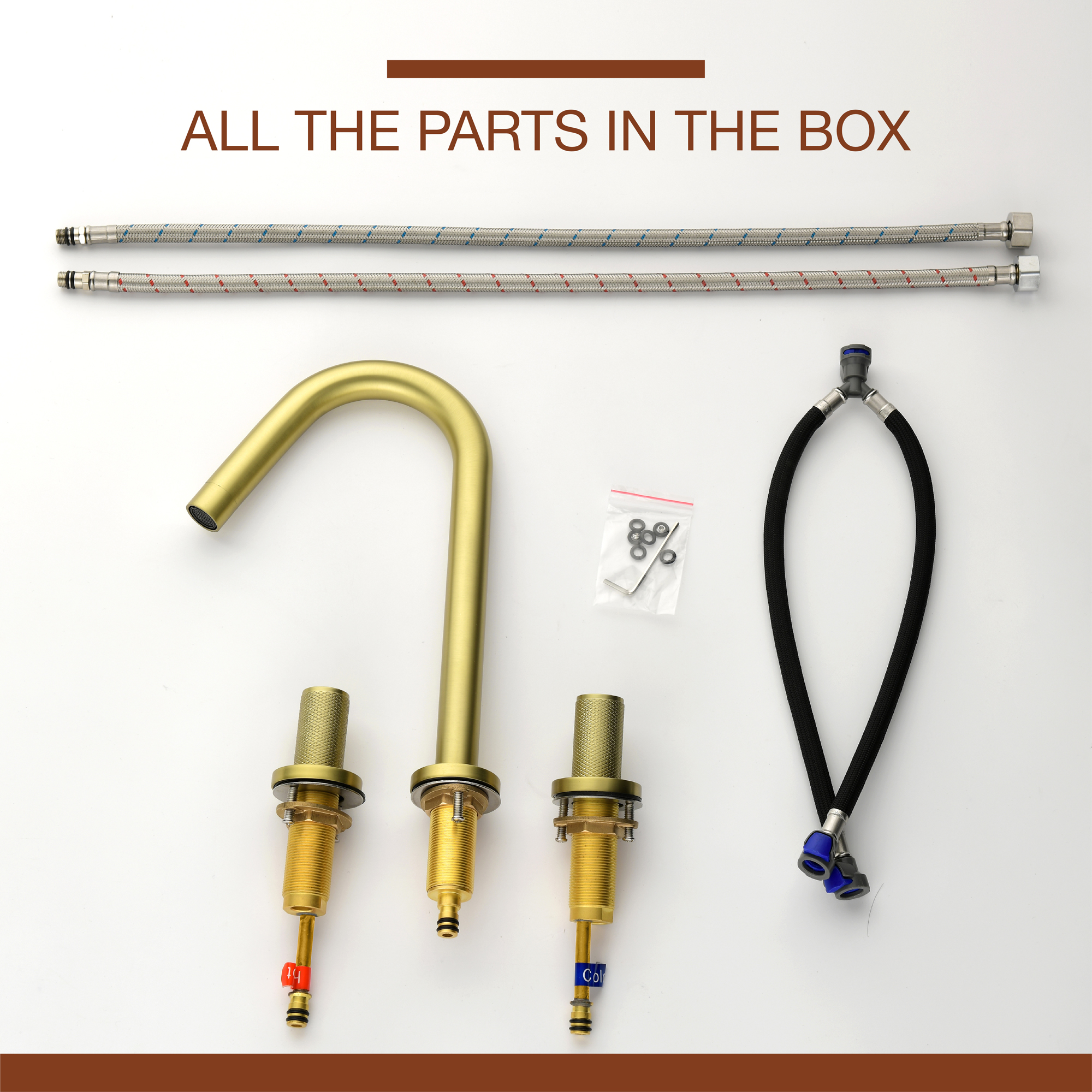 Boyel Living 11 in. H 8 in. Widespread Double Handle Brass 3 Hole Bathroom Sink Faucet in Brushed Gold/Brushed Nickel