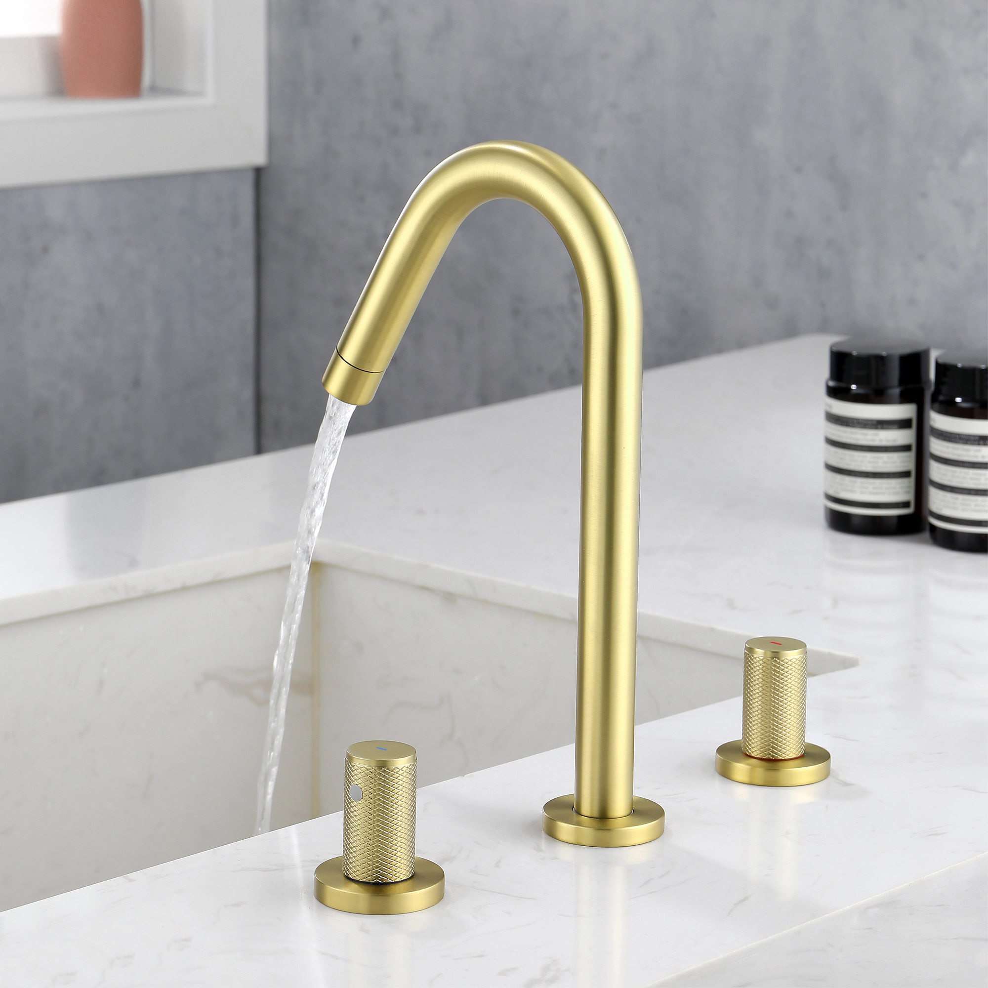 Boyel Living 11 in. H 8 in. Widespread Double Handle Brass 3 Hole Bathroom Sink Faucet in Brushed Gold/Brushed Nickel