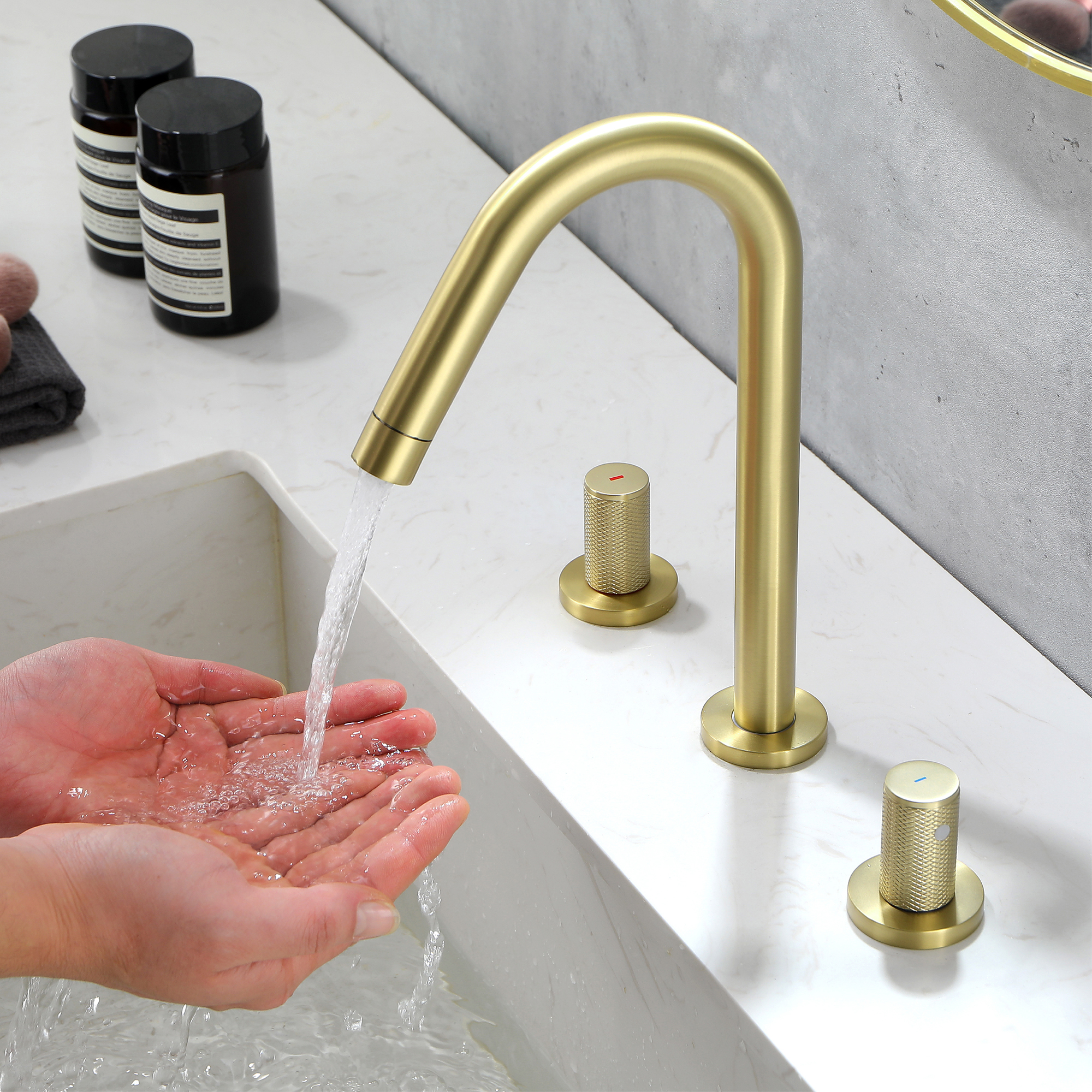 Boyel Living 11 in. H 8 in. Widespread Double Handle Brass 3 Hole Bathroom Sink Faucet in Brushed Gold/Brushed Nickel