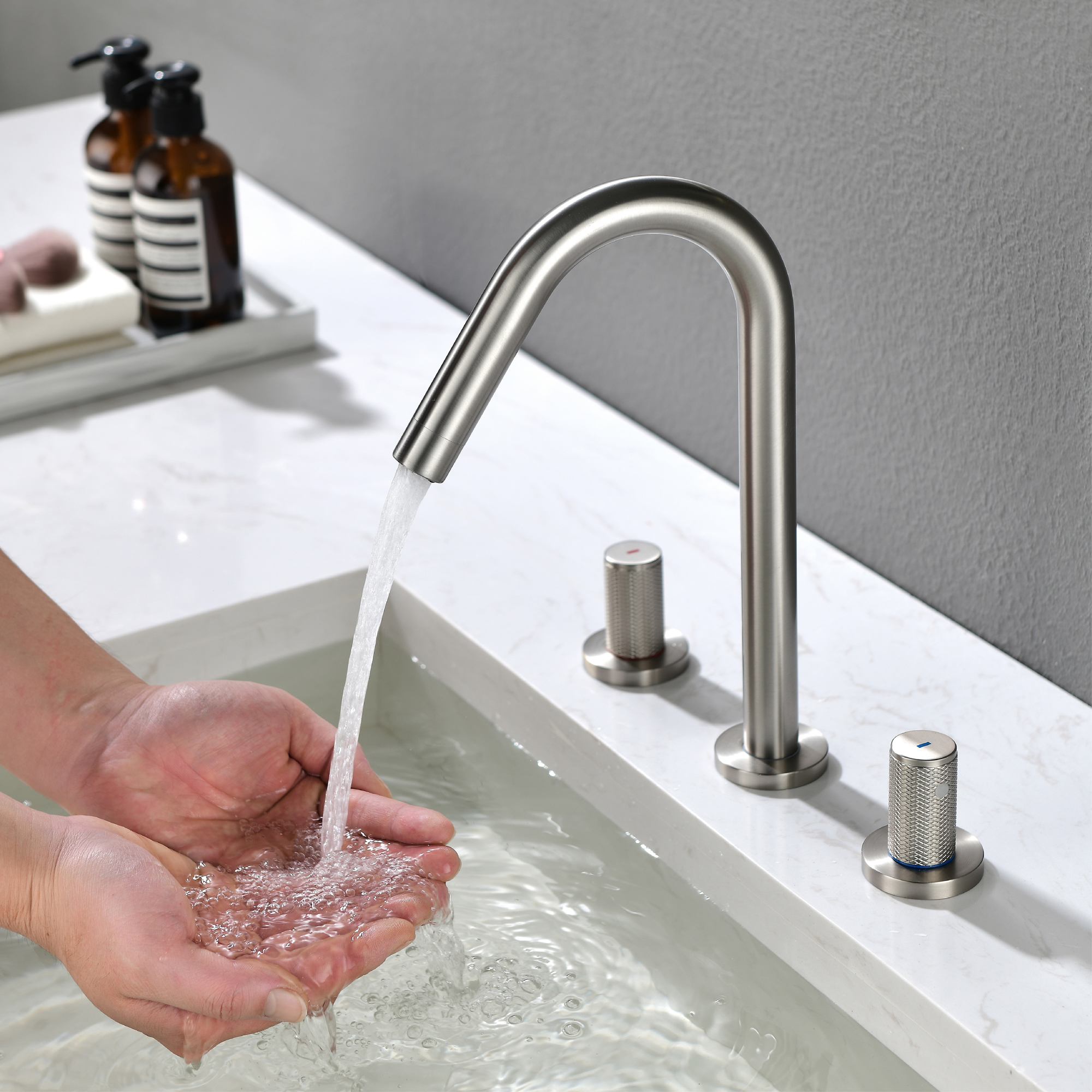 Boyel Living 11 in. H 8 in. Widespread Double Handle Brass 3 Hole Bathroom Sink Faucet in Brushed Gold/Brushed Nickel