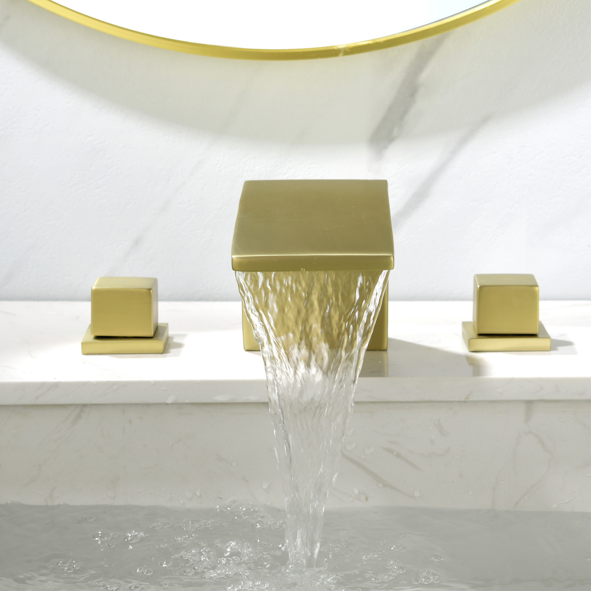 8 in. Waterfall Widespread 2-Handle Bathroom Faucet Waterfall Spout Center Wide-Spread Faucet in Brushed Gold/Brushed Nickel/Brushed Black Chrome