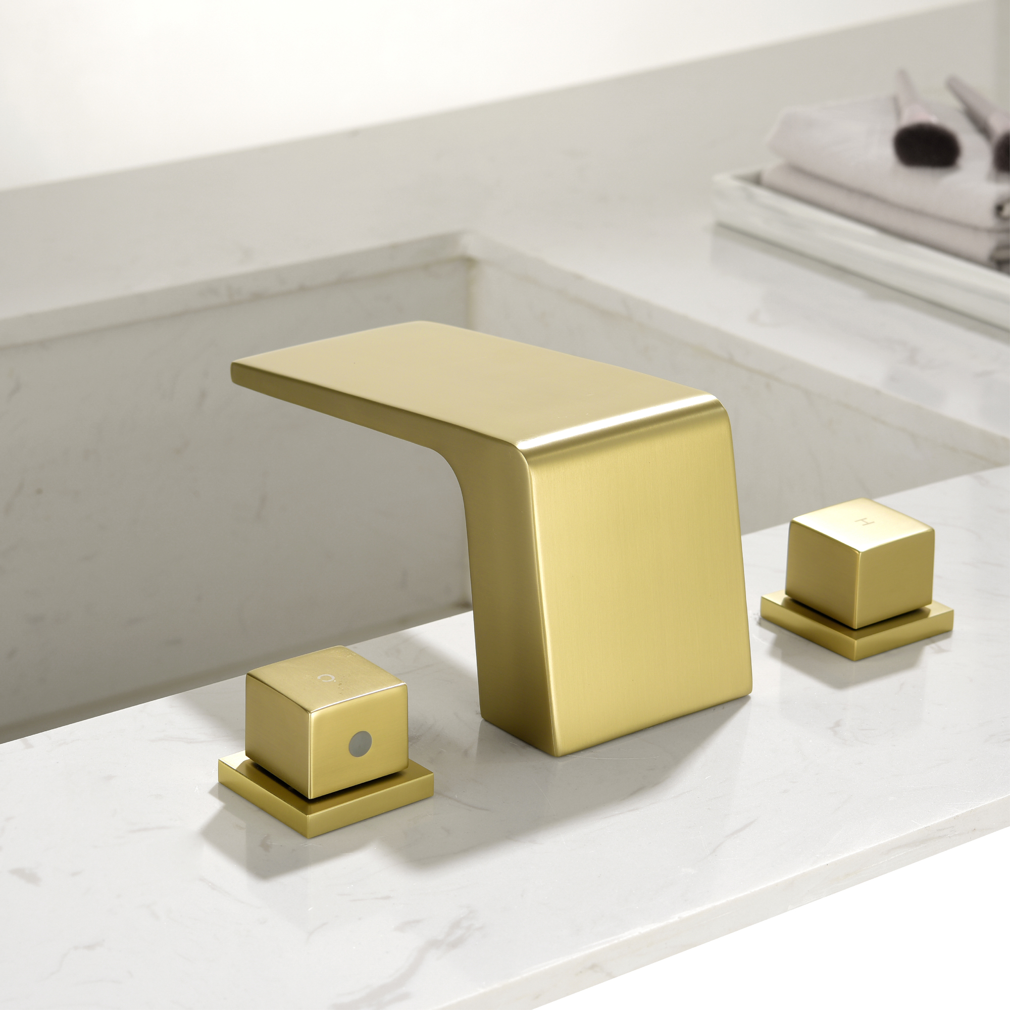 8 in. Waterfall Widespread 2-Handle Bathroom Faucet Waterfall Spout Center Wide-Spread Faucet in Brushed Gold/Brushed Nickel/Brushed Black Chrome