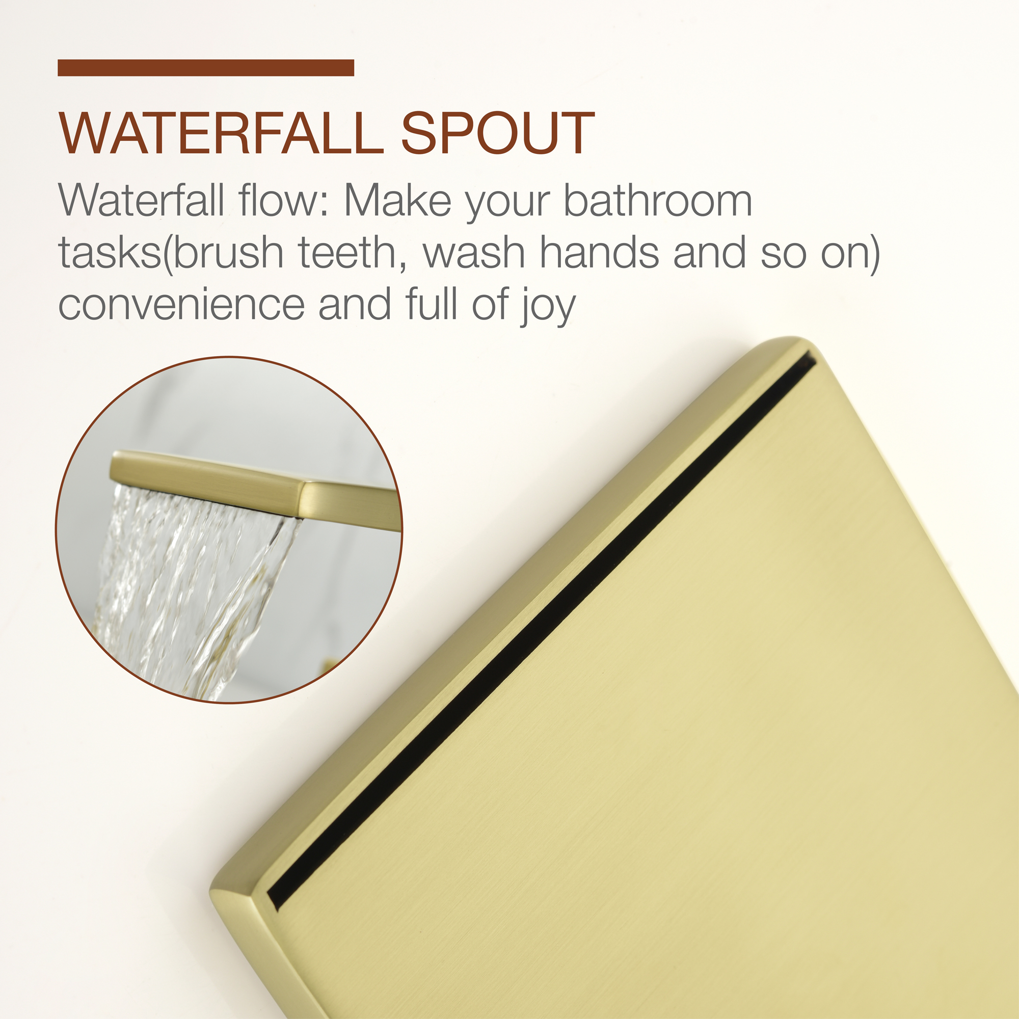 8 in. Waterfall Widespread 2-Handle Bathroom Faucet Waterfall Spout Center Wide-Spread Faucet in Brushed Gold/Brushed Nickel/Brushed Black Chrome