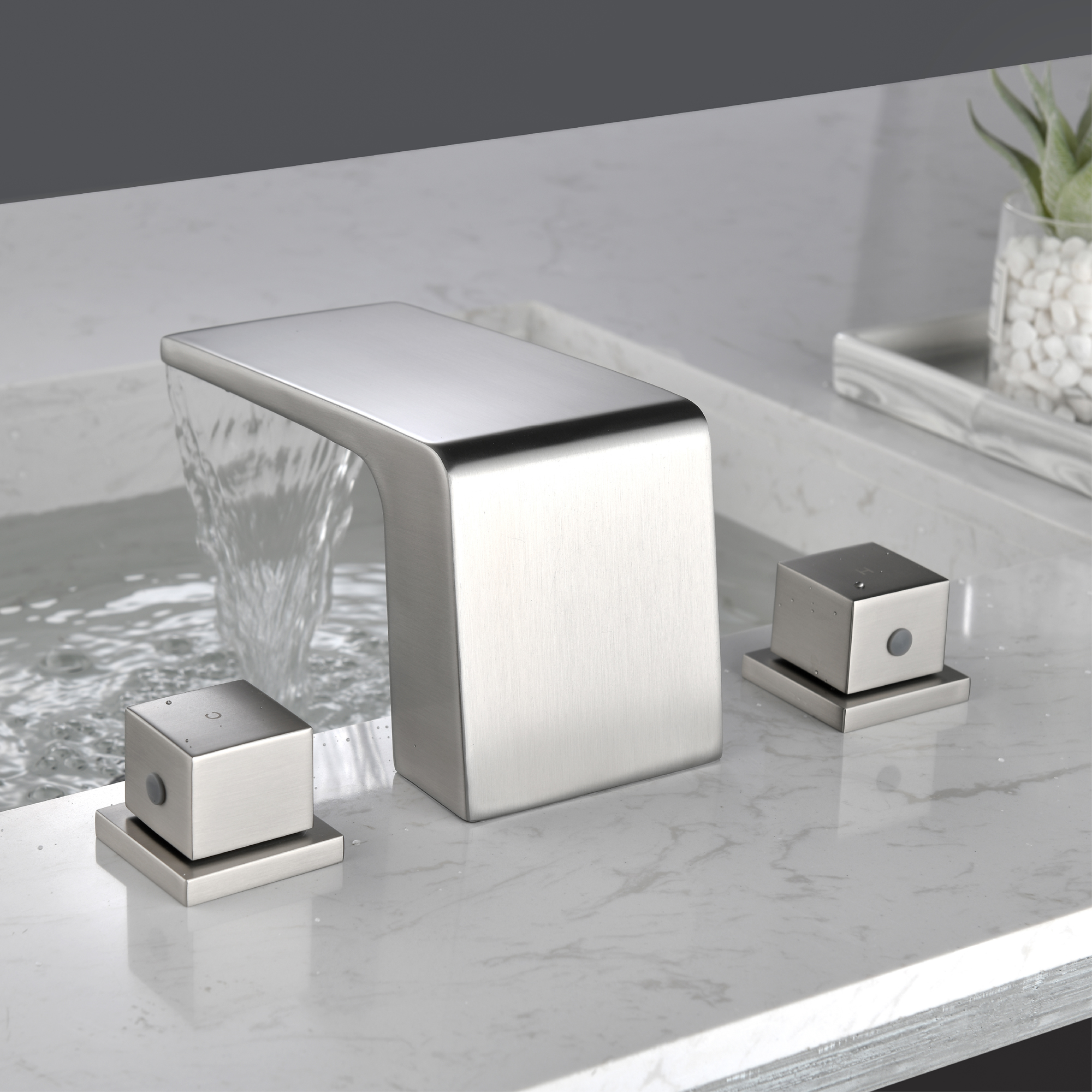 8 in. Waterfall Widespread 2-Handle Bathroom Faucet Waterfall Spout Center Wide-Spread Faucet in Brushed Gold/Brushed Nickel/Brushed Black Chrome