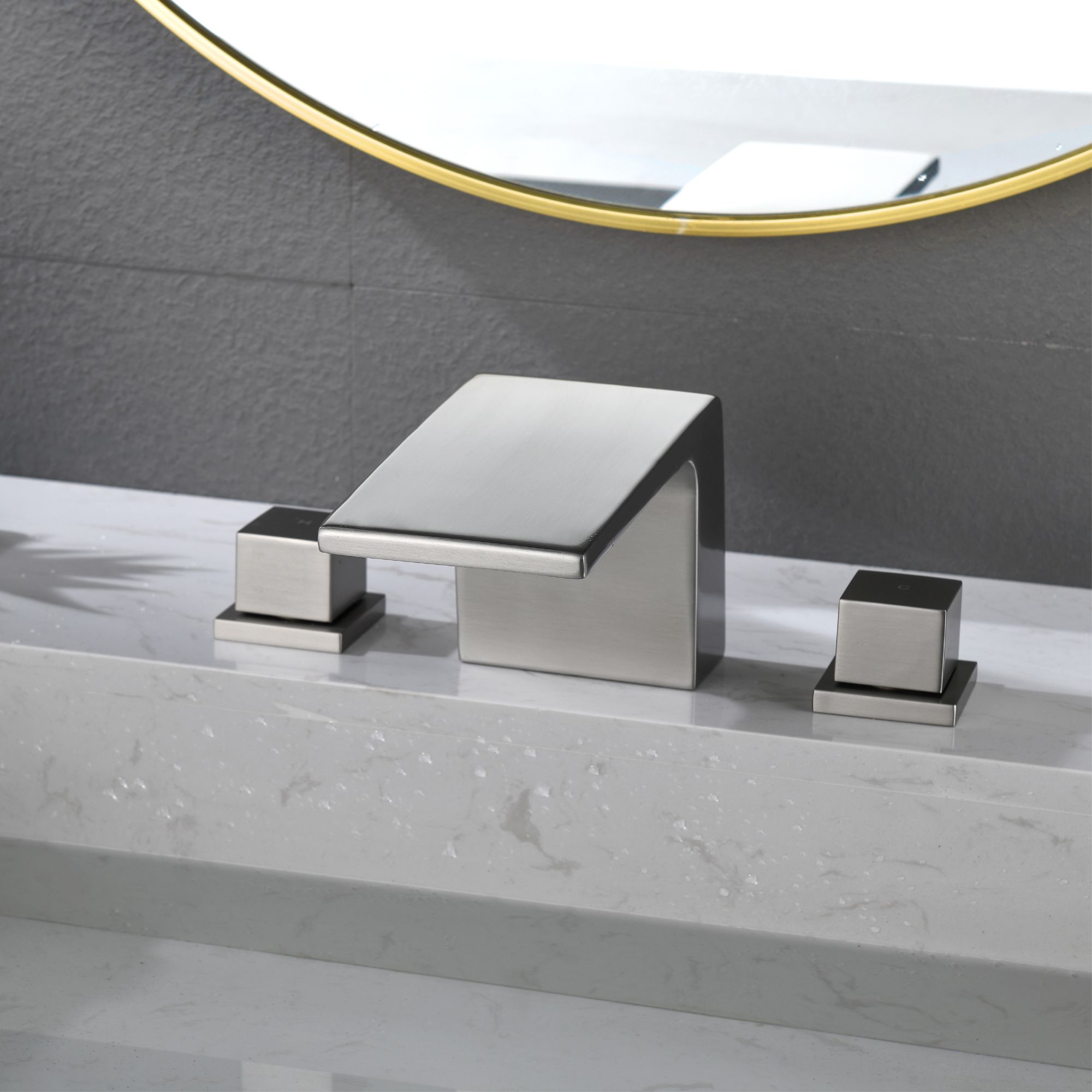 8 in. Waterfall Widespread 2-Handle Bathroom Faucet Waterfall Spout Center Wide-Spread Faucet in Brushed Gold/Brushed Nickel/Brushed Black Chrome