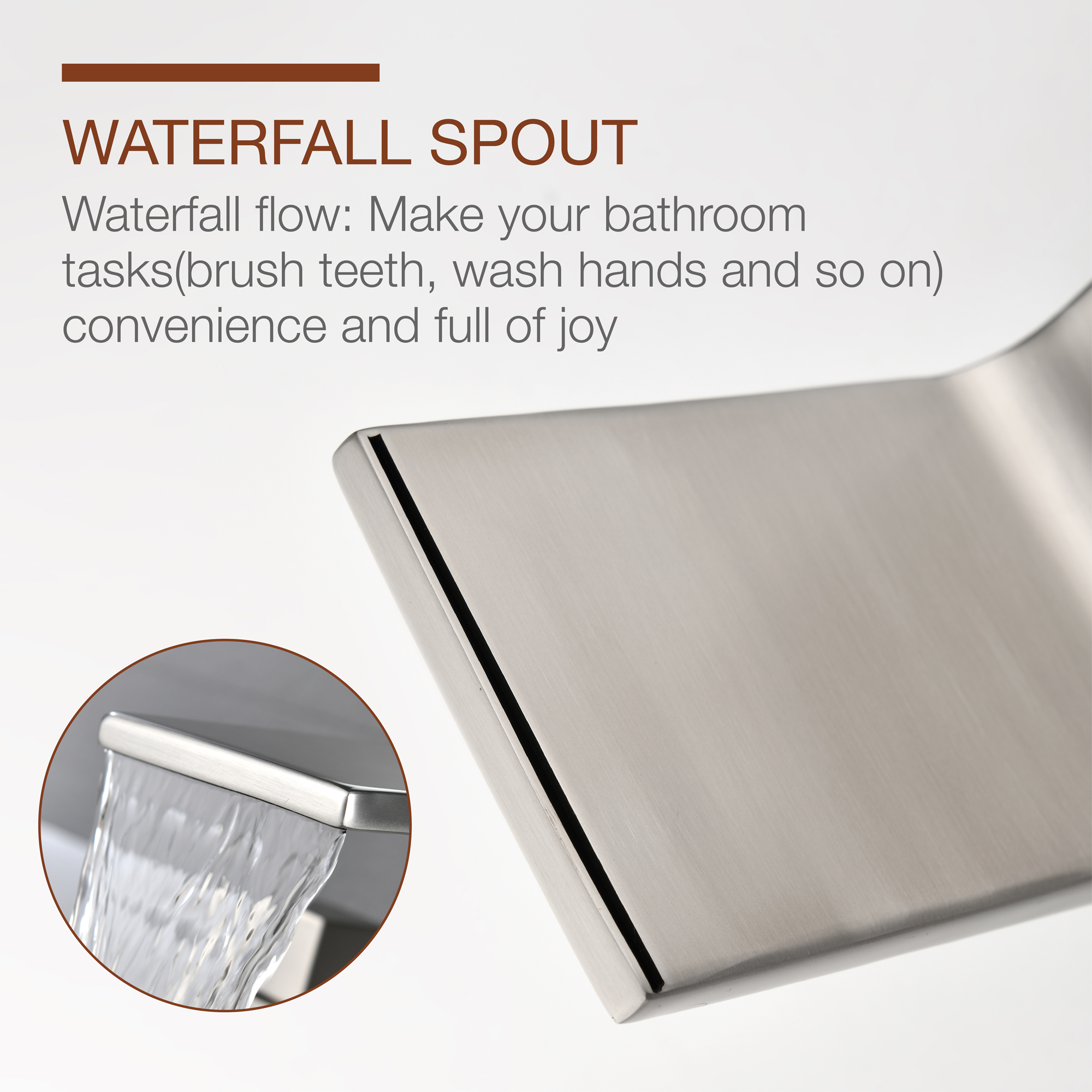 8 in. Waterfall Widespread 2-Handle Bathroom Faucet Waterfall Spout Center Wide-Spread Faucet in Brushed Gold/Brushed Nickel/Brushed Black Chrome