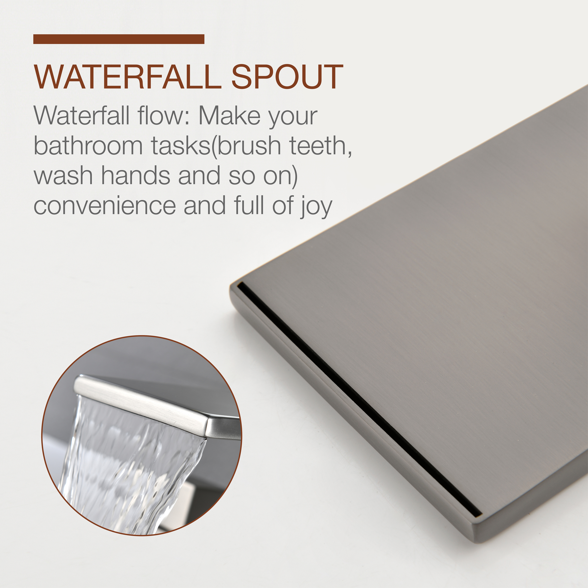 8 in. Waterfall Widespread 2-Handle Bathroom Faucet Waterfall Spout Center Wide-Spread Faucet in Brushed Gold/Brushed Nickel/Brushed Black Chrome