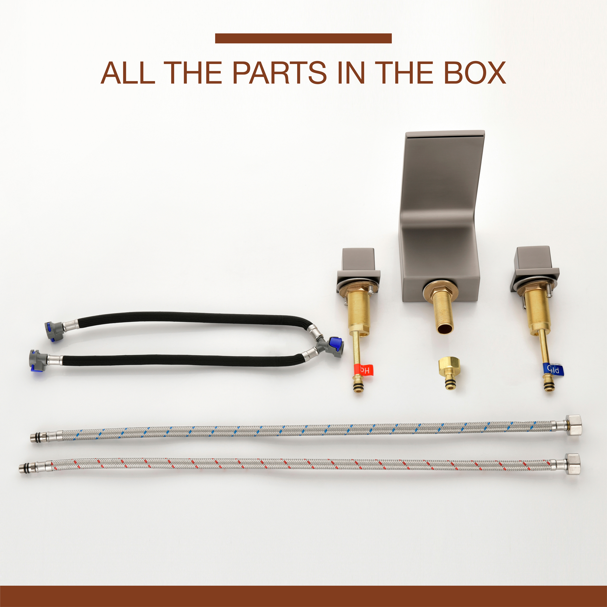 8 in. Waterfall Widespread 2-Handle Bathroom Faucet Waterfall Spout Center Wide-Spread Faucet in Brushed Gold/Brushed Nickel/Brushed Black Chrome