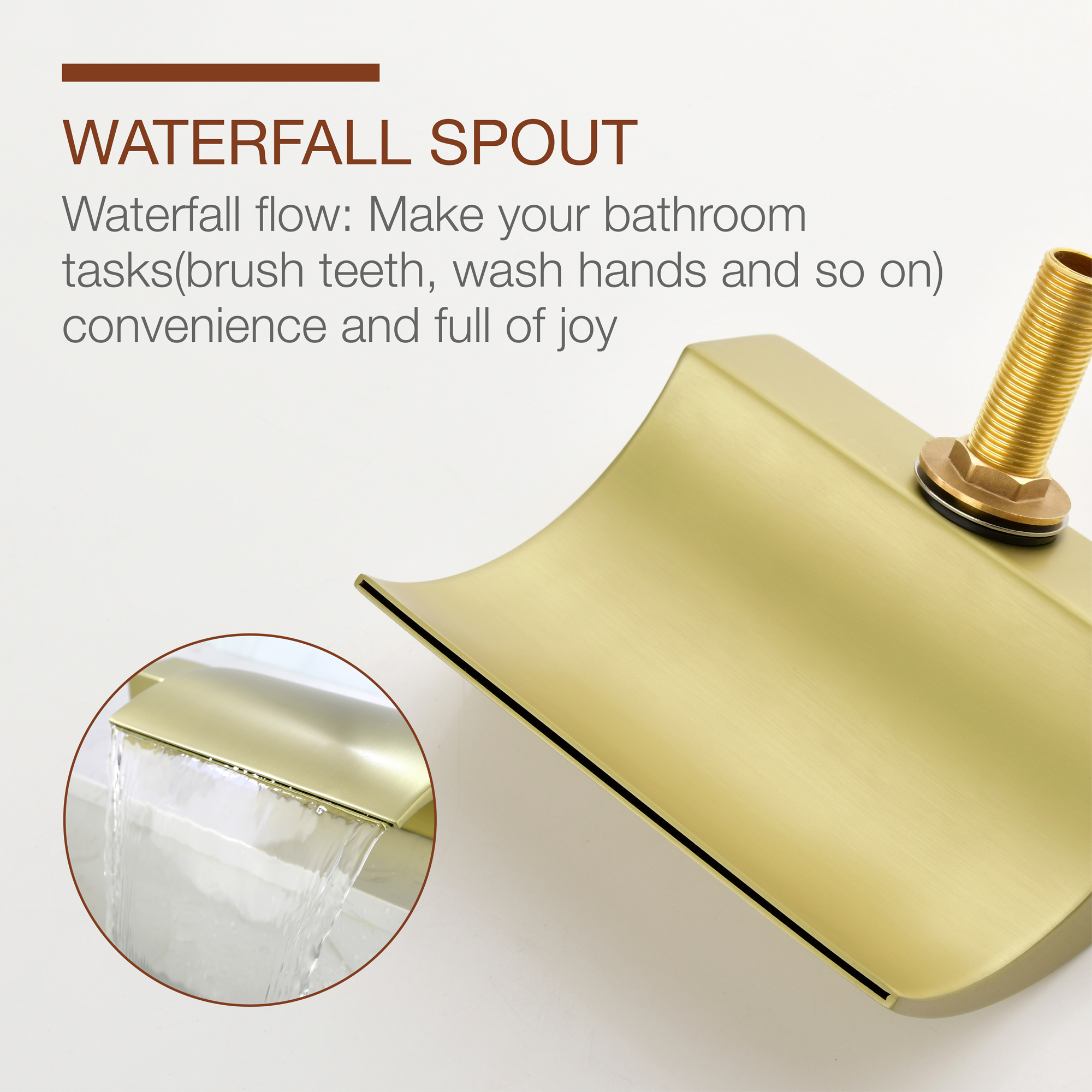 12 in. Waterfall Arc-shaped Widespread Double-Handle Bathroom Faucet Center Widespread Low Arc Faucet in Matte Black/Brushed Gold/Brushed Nickel