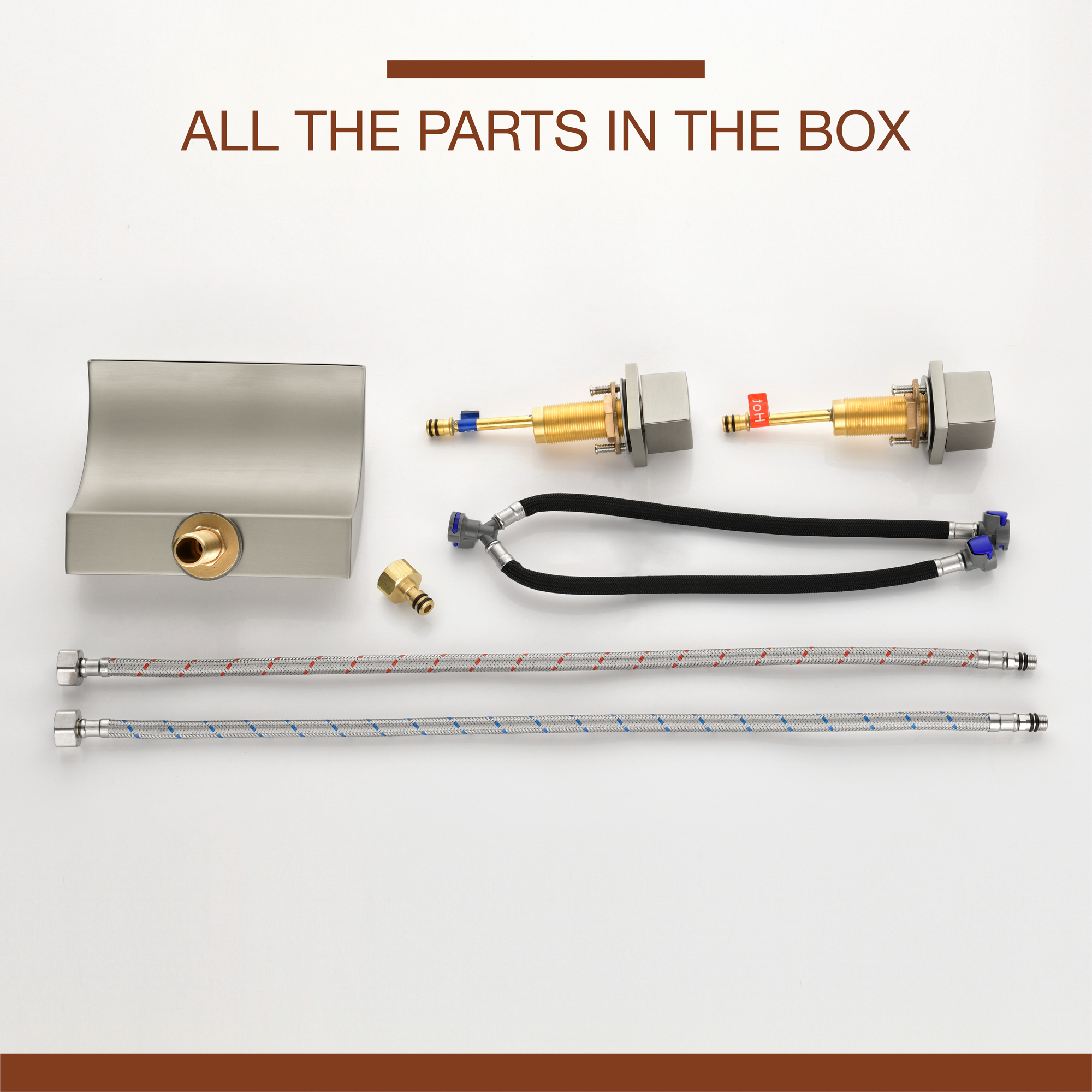 12 in. Waterfall Arc-shaped Widespread Double-Handle Bathroom Faucet Center Widespread Low Arc Faucet in Matte Black/Brushed Gold/Brushed Nickel