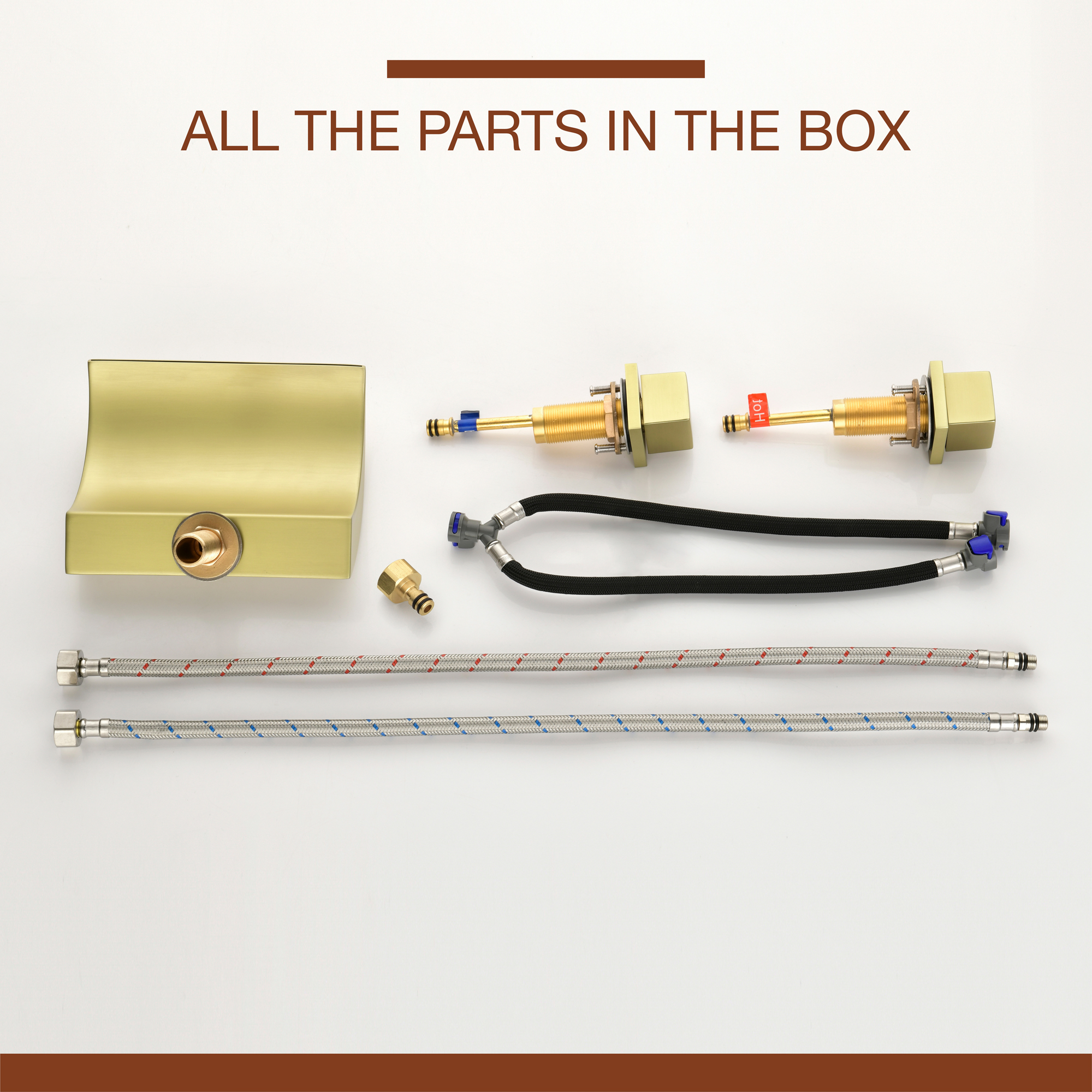 12 in. Waterfall Arc-shaped Widespread Double-Handle Bathroom Faucet Center Widespread Low Arc Faucet in Matte Black/Brushed Gold/Brushed Nickel