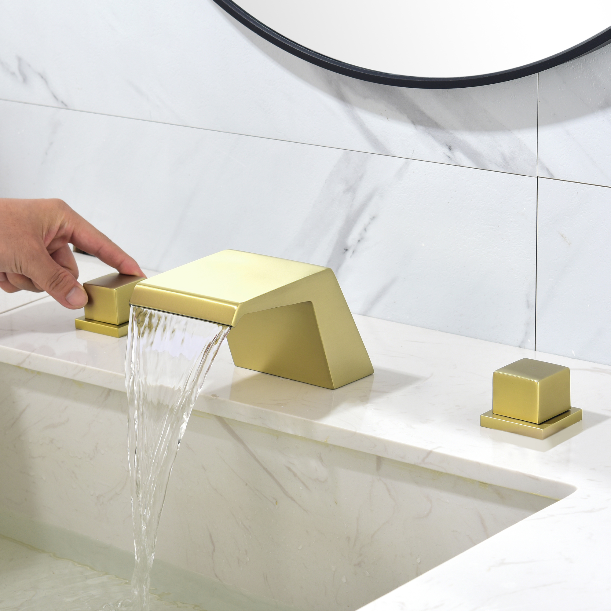 Mondawe Double Handle 8-Inch Center Wide-Spread Bathroom Faucet in Black/Gold/Nickel-Mondawe