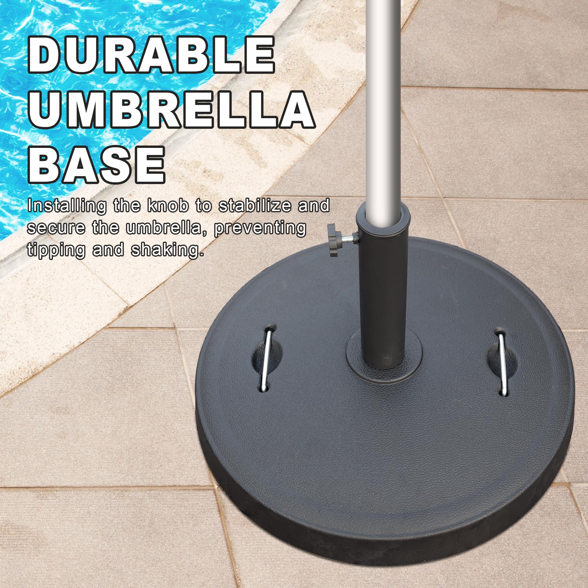 Patio Umbrella Base, Umbrella Stand Base with Adjustable Knob and 2 Durable Handles, Patio Table Umbrella Base for Outdoor 1.5''~1.9'' Market Umbrella Heavy Duty Umbrella Holder, Black