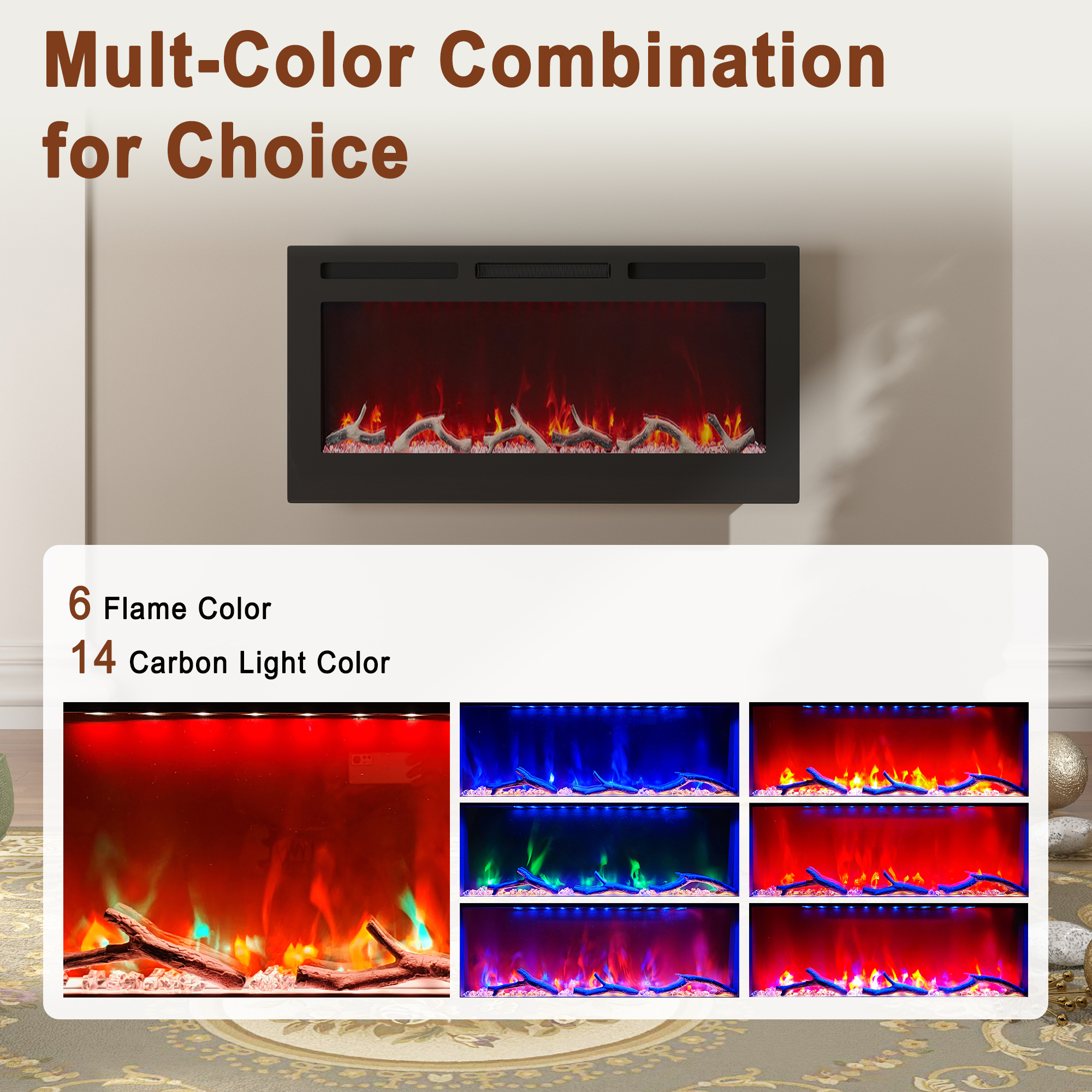 36/42/60/72 in. 4780 BTU Recessed/Wall-mounted Electric Fireplace