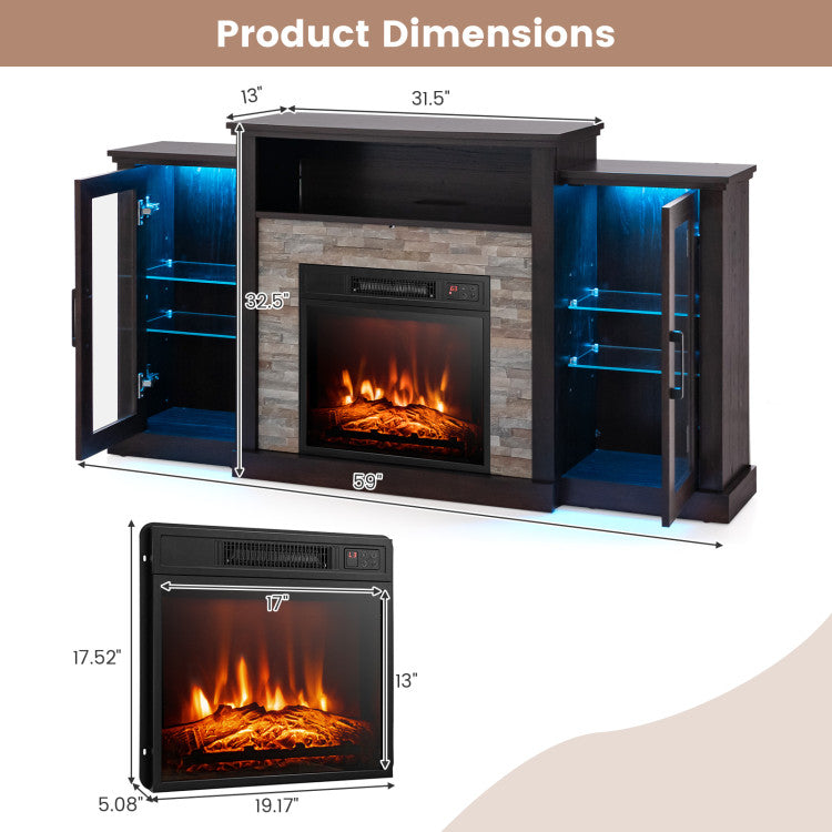 Electric Fireplace TV Stand with 16-Color Led Lights for TVs up to 65 Inch